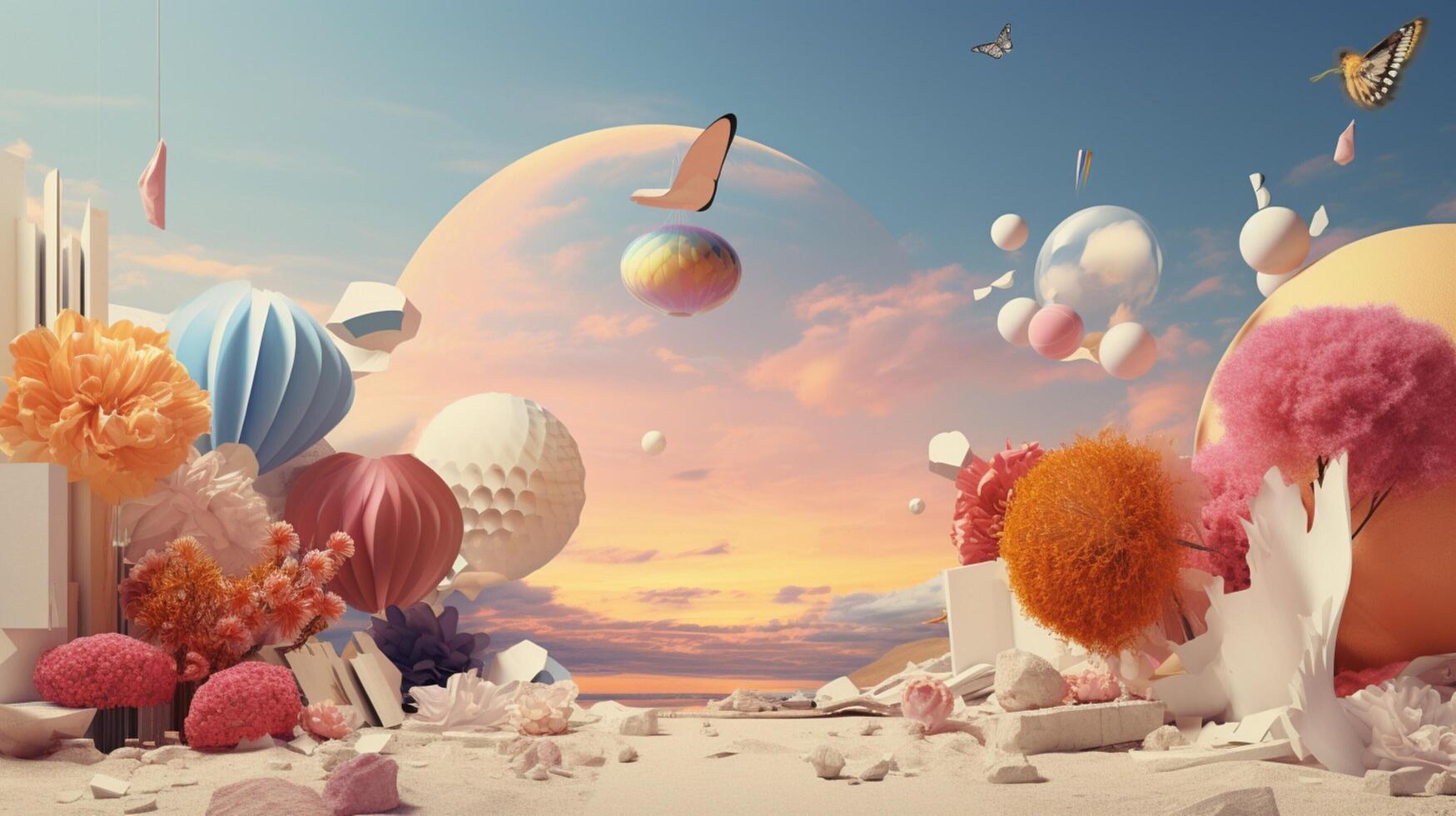 AI generated Pastel Collage of Surreal Elements Background photo