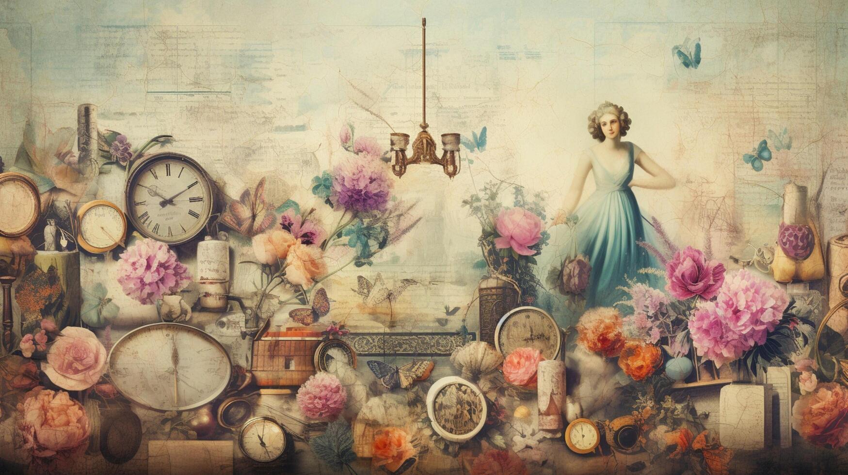 ai generado pastel collage de Clásico Arte elementos antecedentes foto