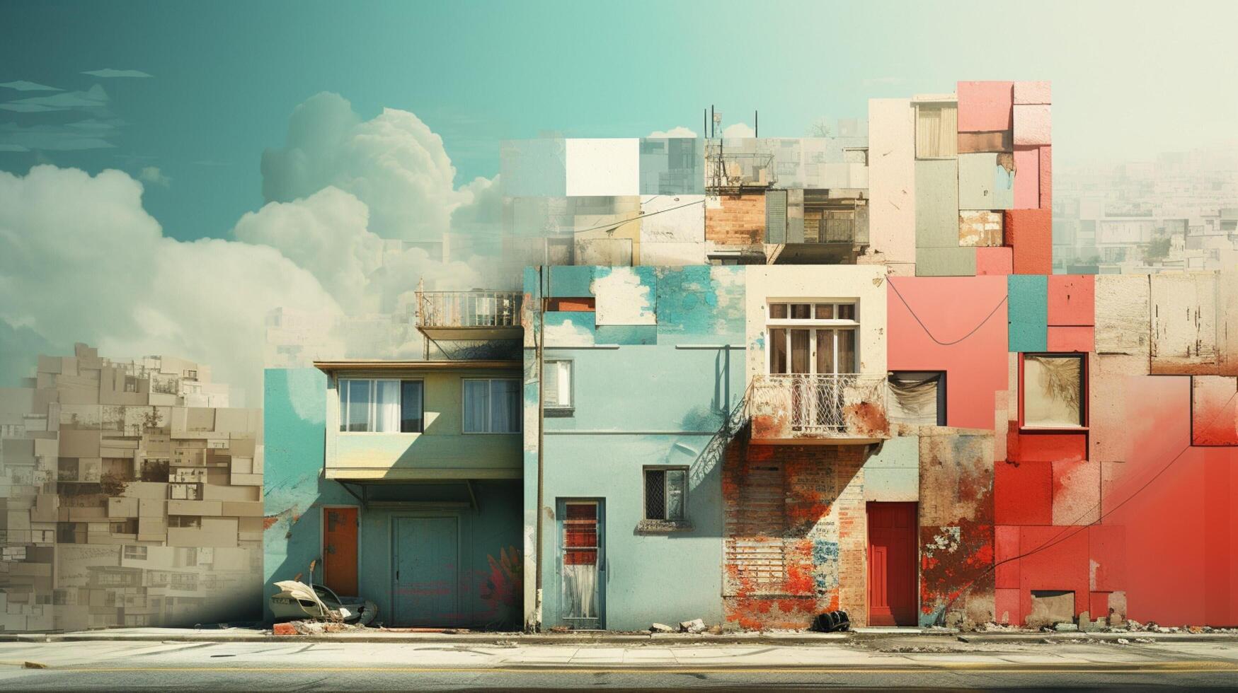 AI generated Pastel Collage of Urban Elements Background photo