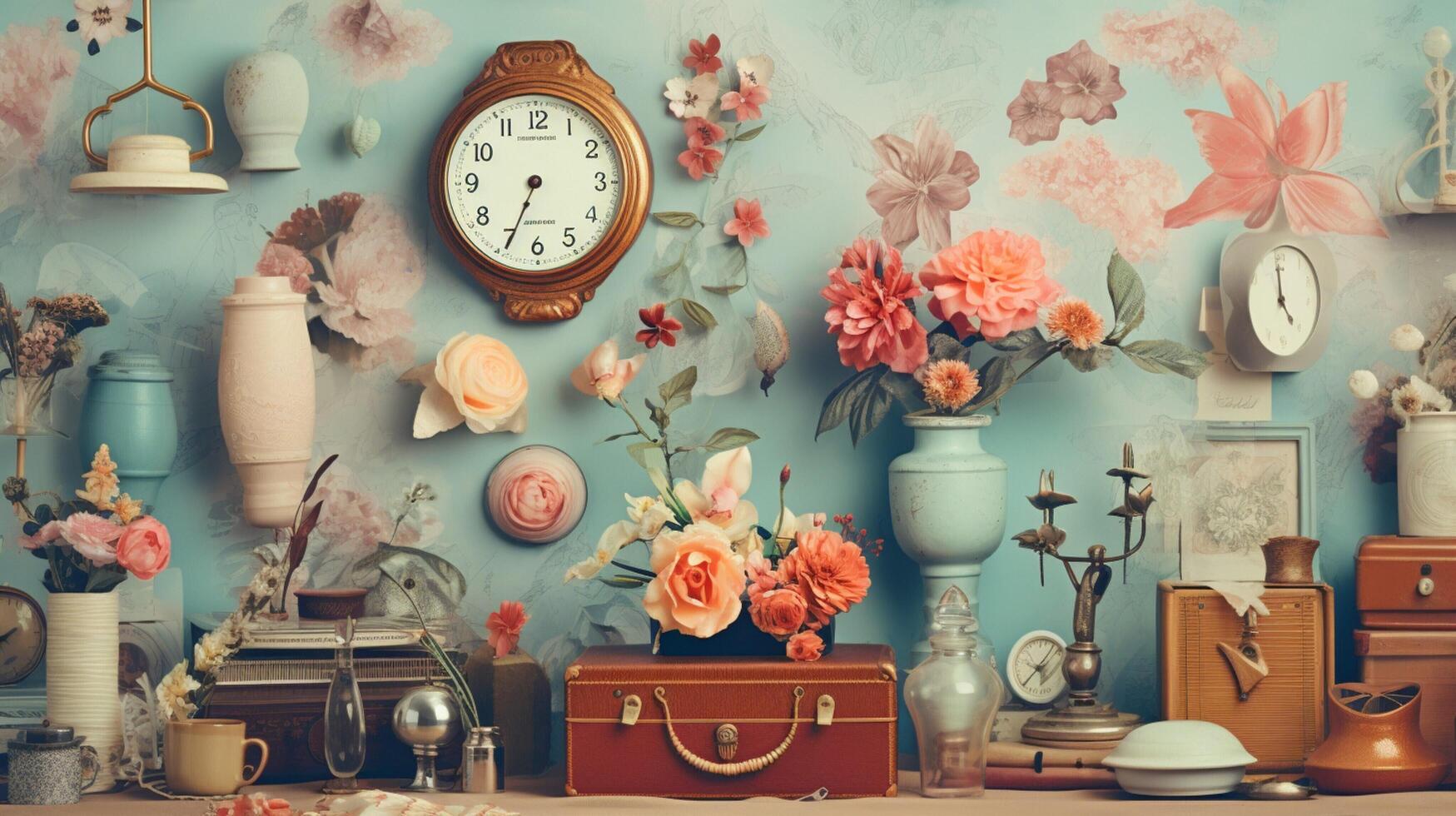 AI generated Pastel Collage of Vintage Elements Background photo