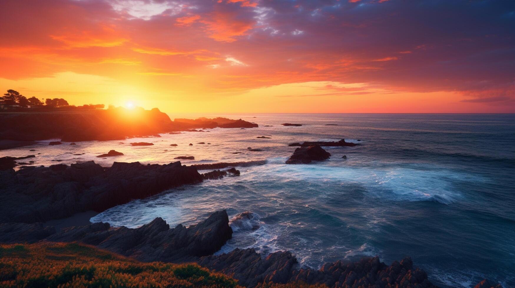 AI generated Peaceful Coastal Sunset Background photo