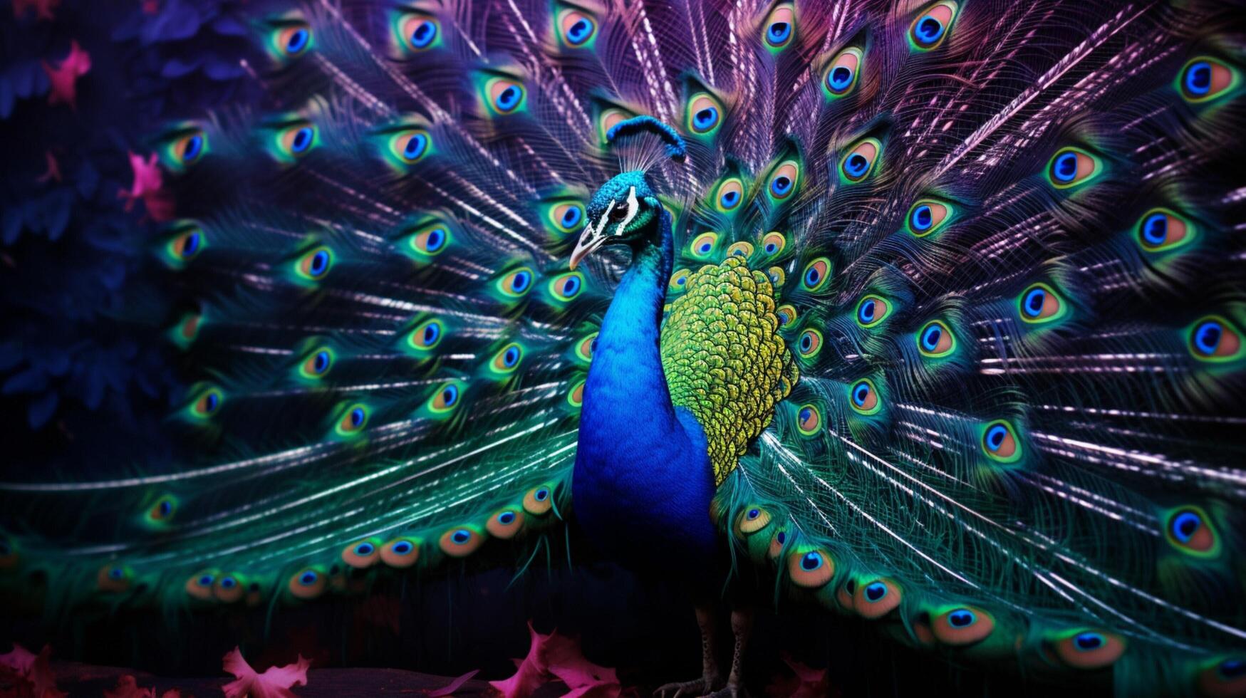 AI generated a peacock is standing in the middle of a forest photo