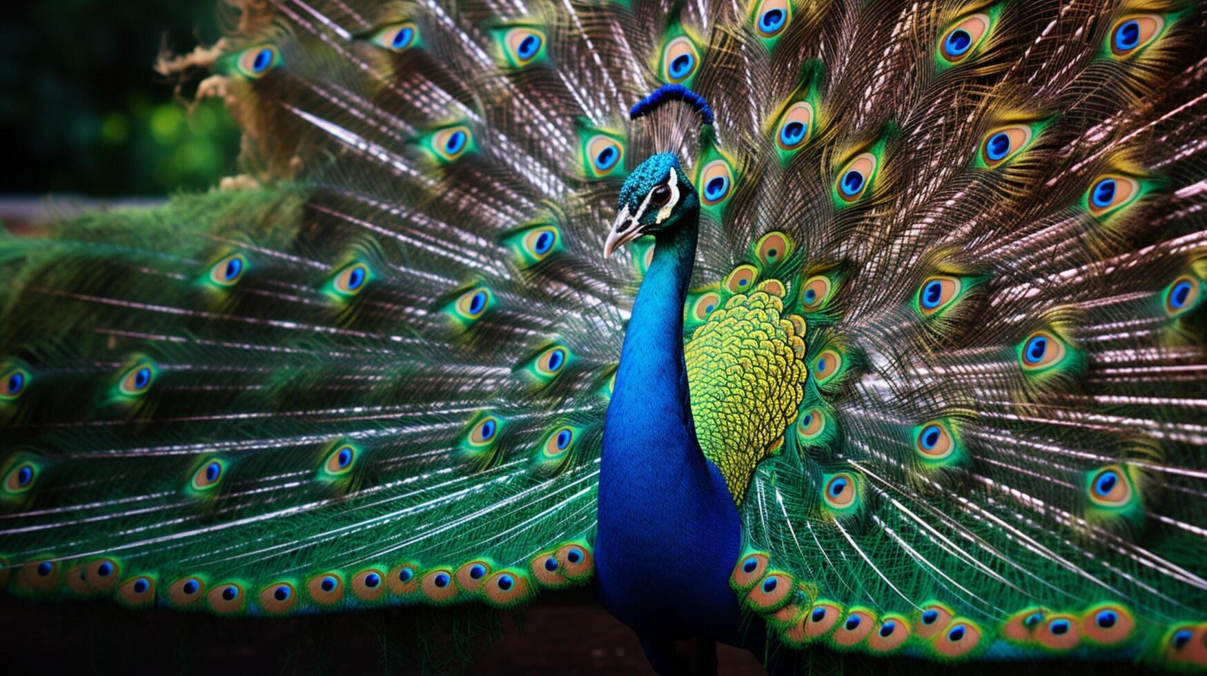 AI generated a peacock is standing in the middle of a forest photo