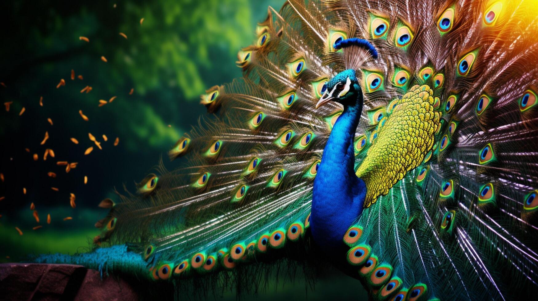 AI generated a peacock is standing in the middle of a forest photo