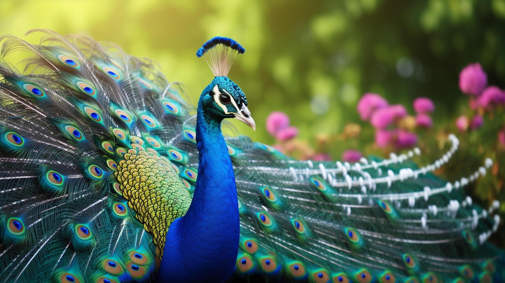 AI generated a peacock is standing in the middle of a forest photo