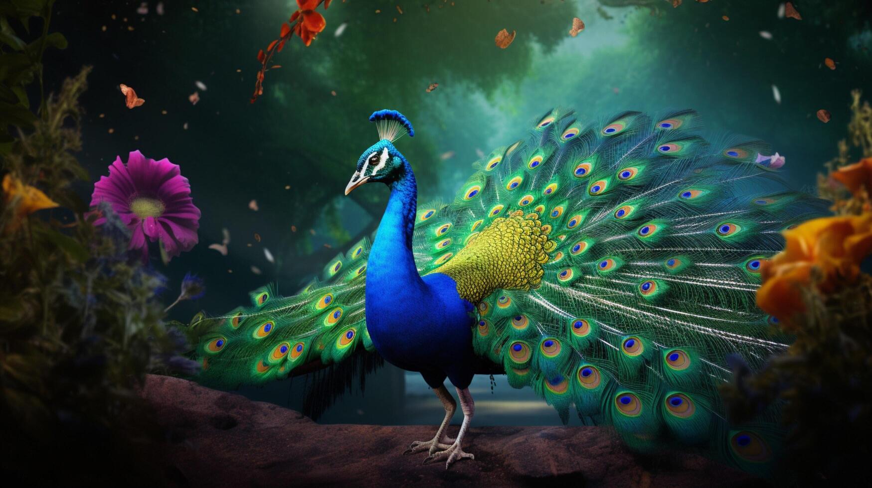 AI generated a peacock is displaying its feathers photo