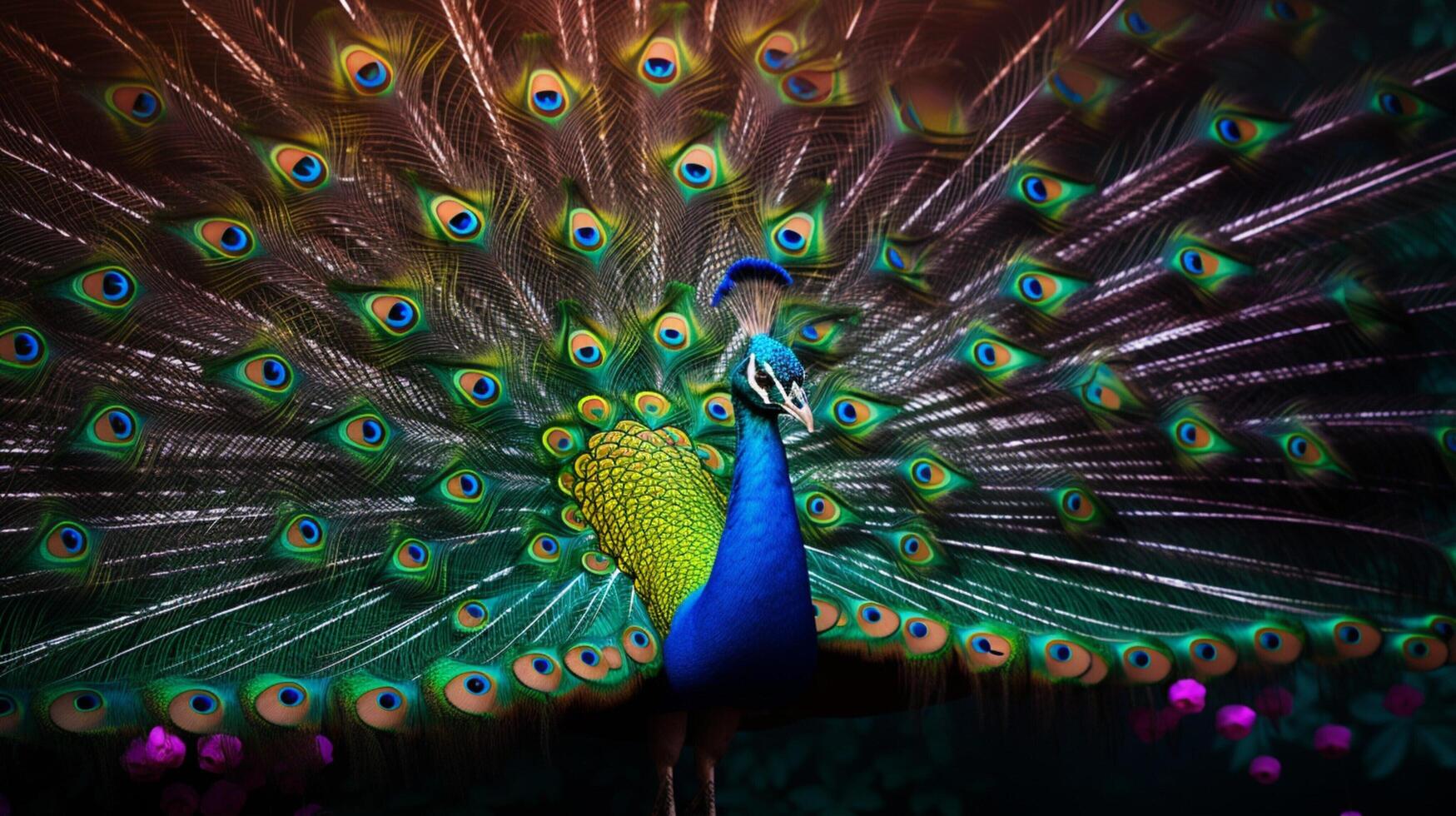 ai generado un pavo real es mostrando sus plumas foto