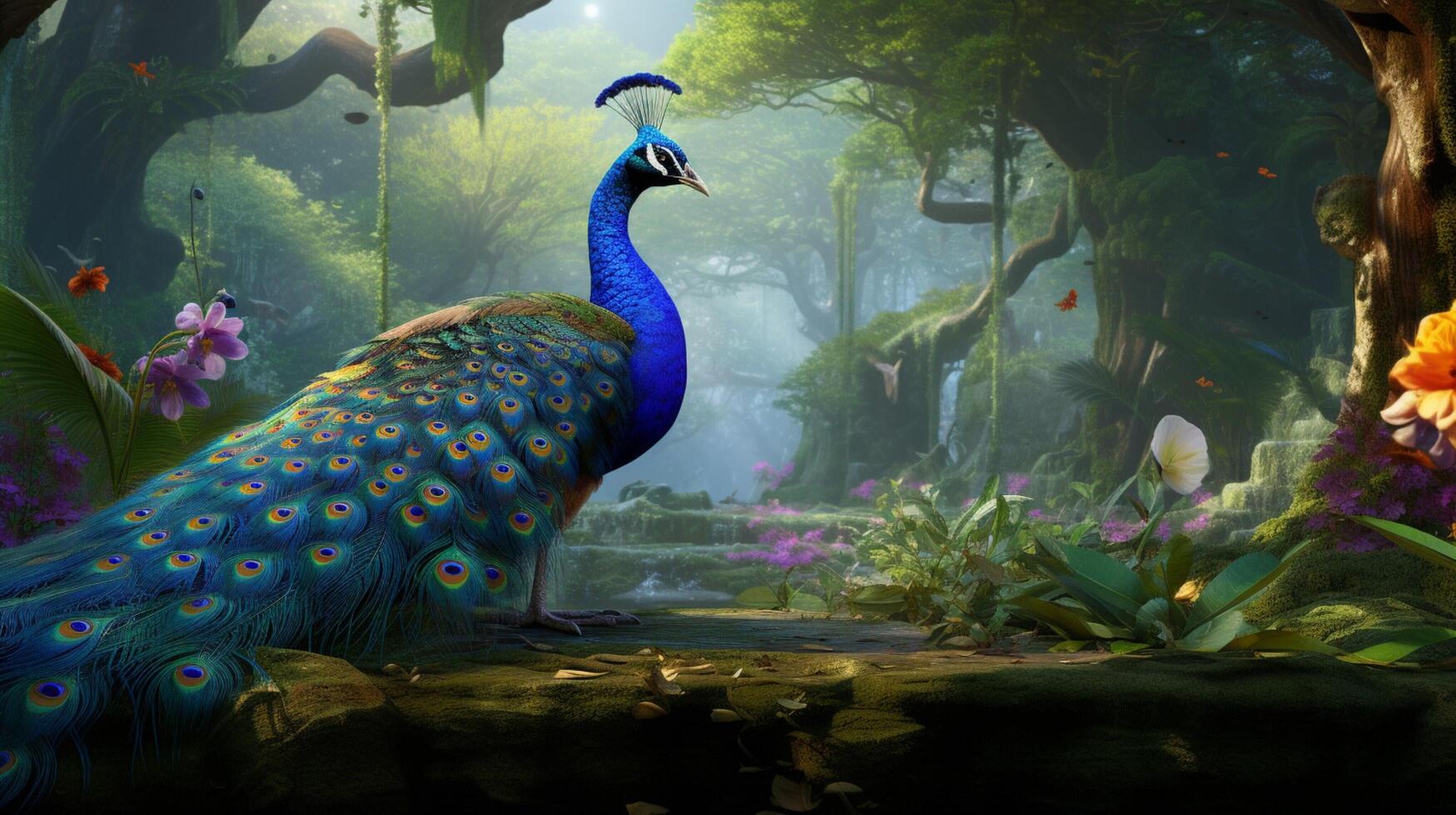 AI generated a peacock is displaying its feathers photo