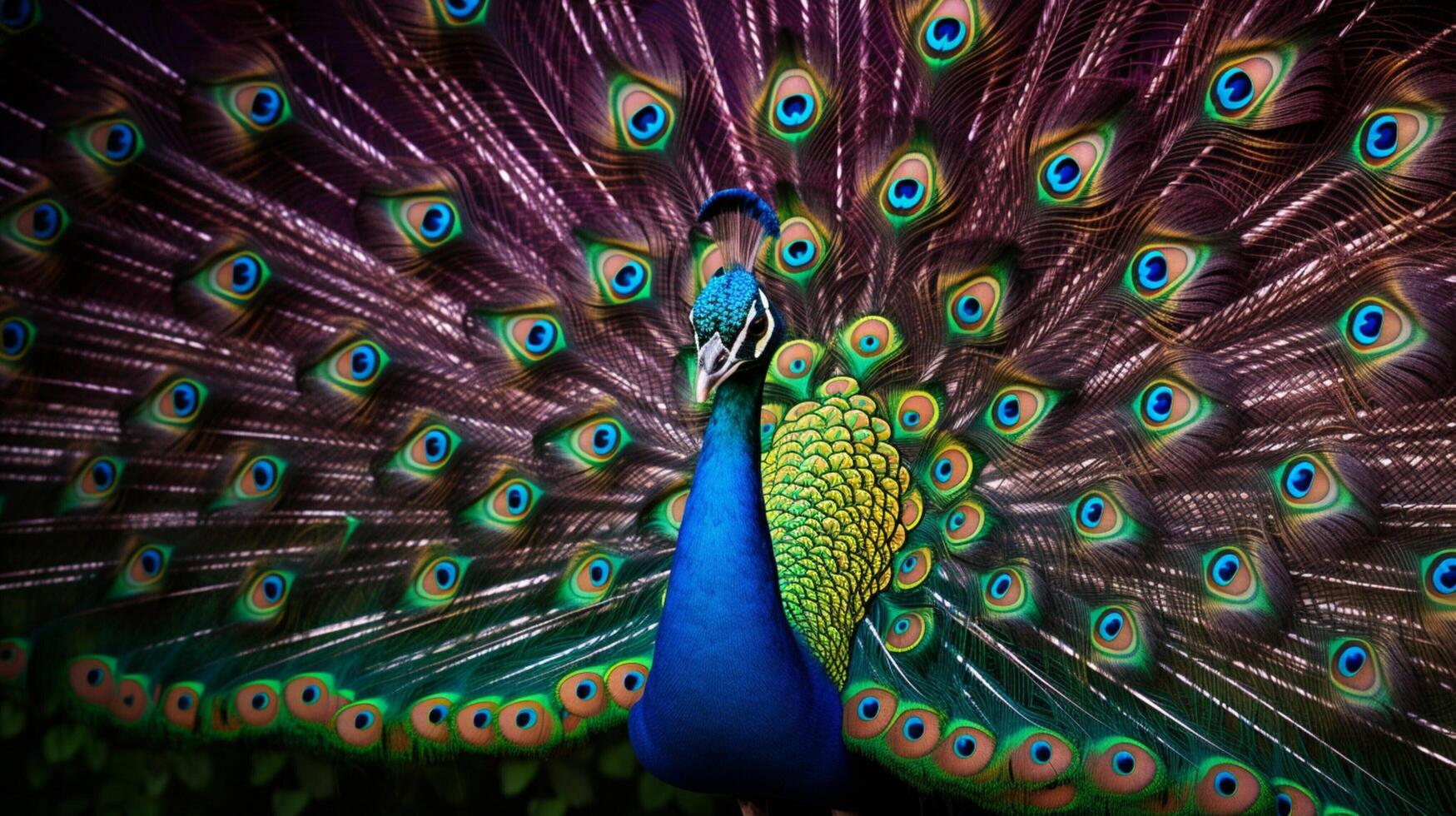 ai generado un pavo real es mostrando sus plumas foto