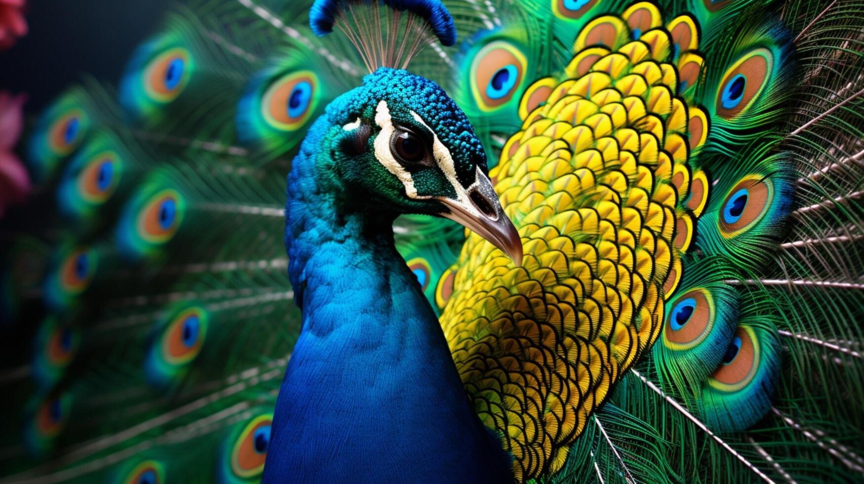 ai generado un pavo real es mostrando sus plumas foto