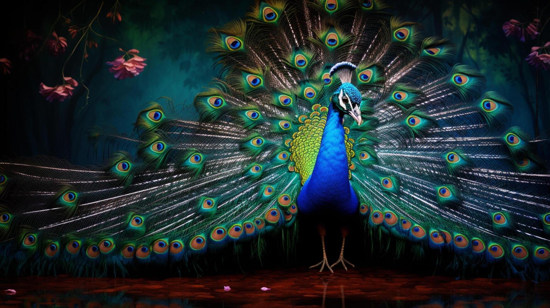 ai generado un pavo real es mostrando sus plumas foto