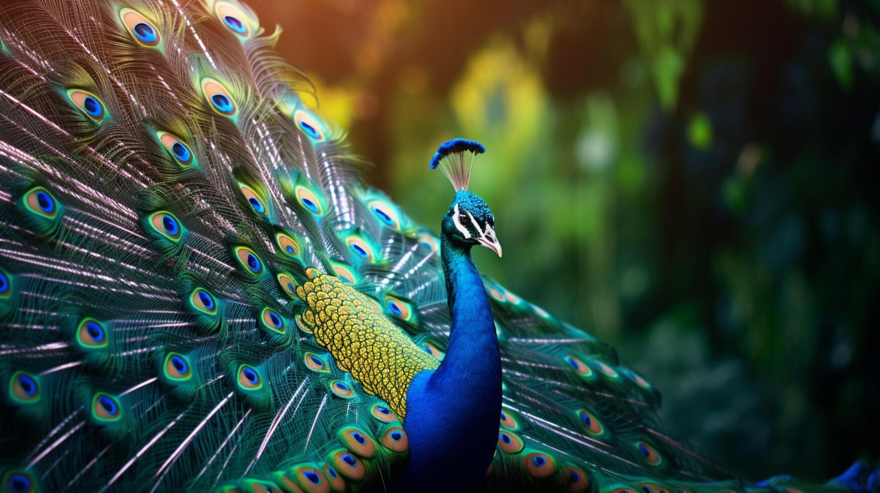 ai generado un pavo real es en pie en frente de flores foto