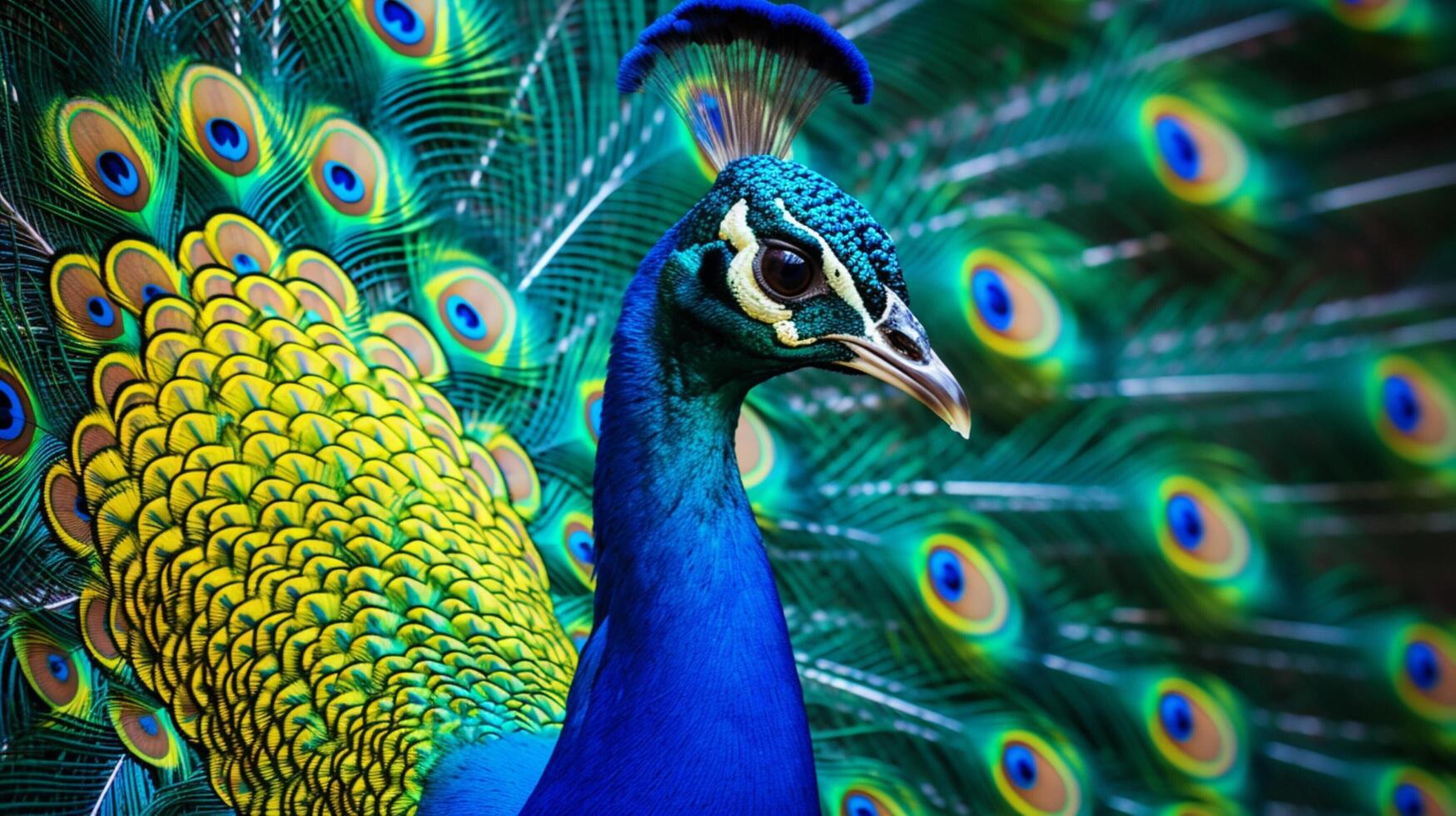 ai generado un pavo real con vistoso plumas y flores foto