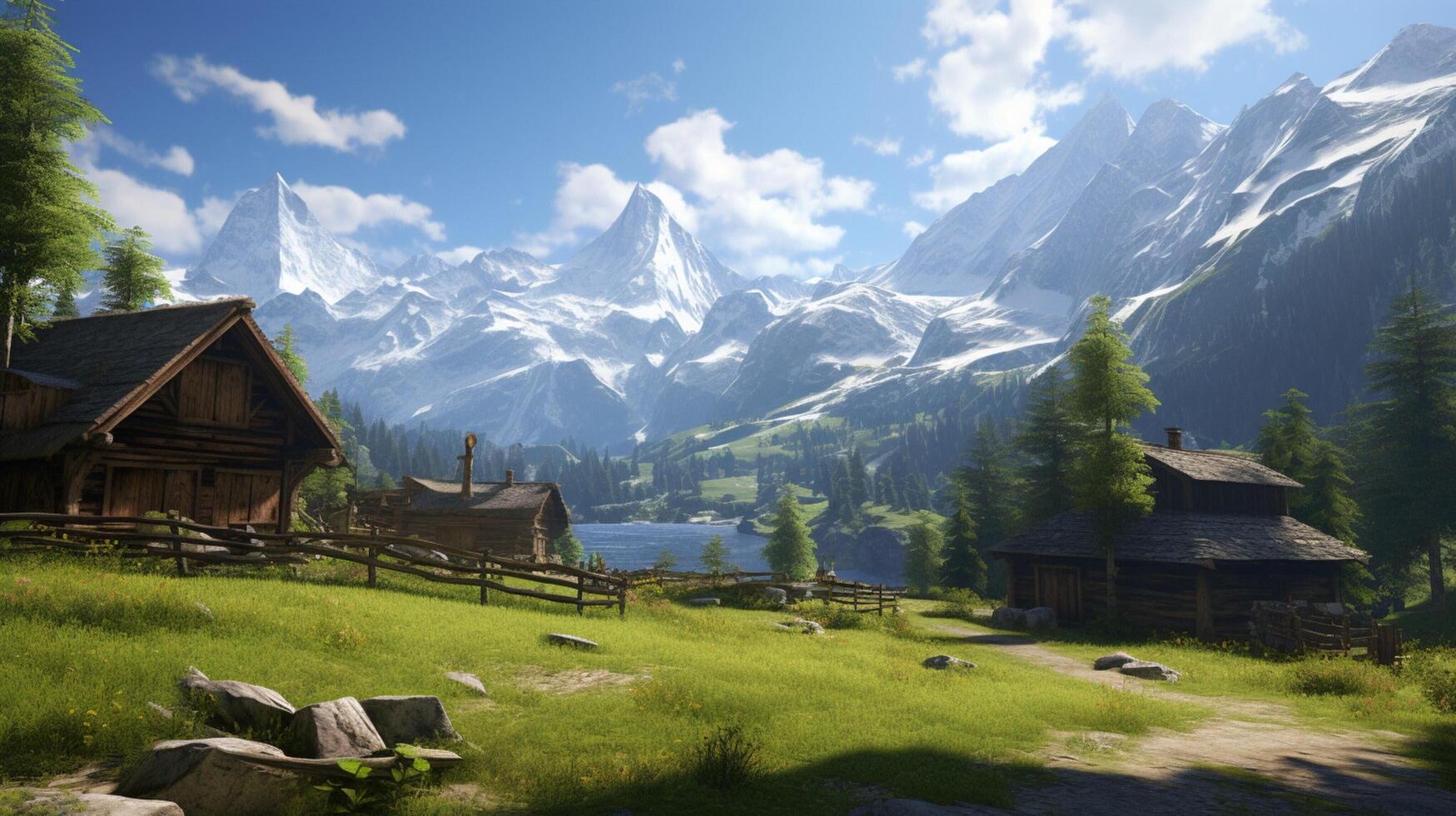 AI generated Perfect for alpine living and village themed design photo