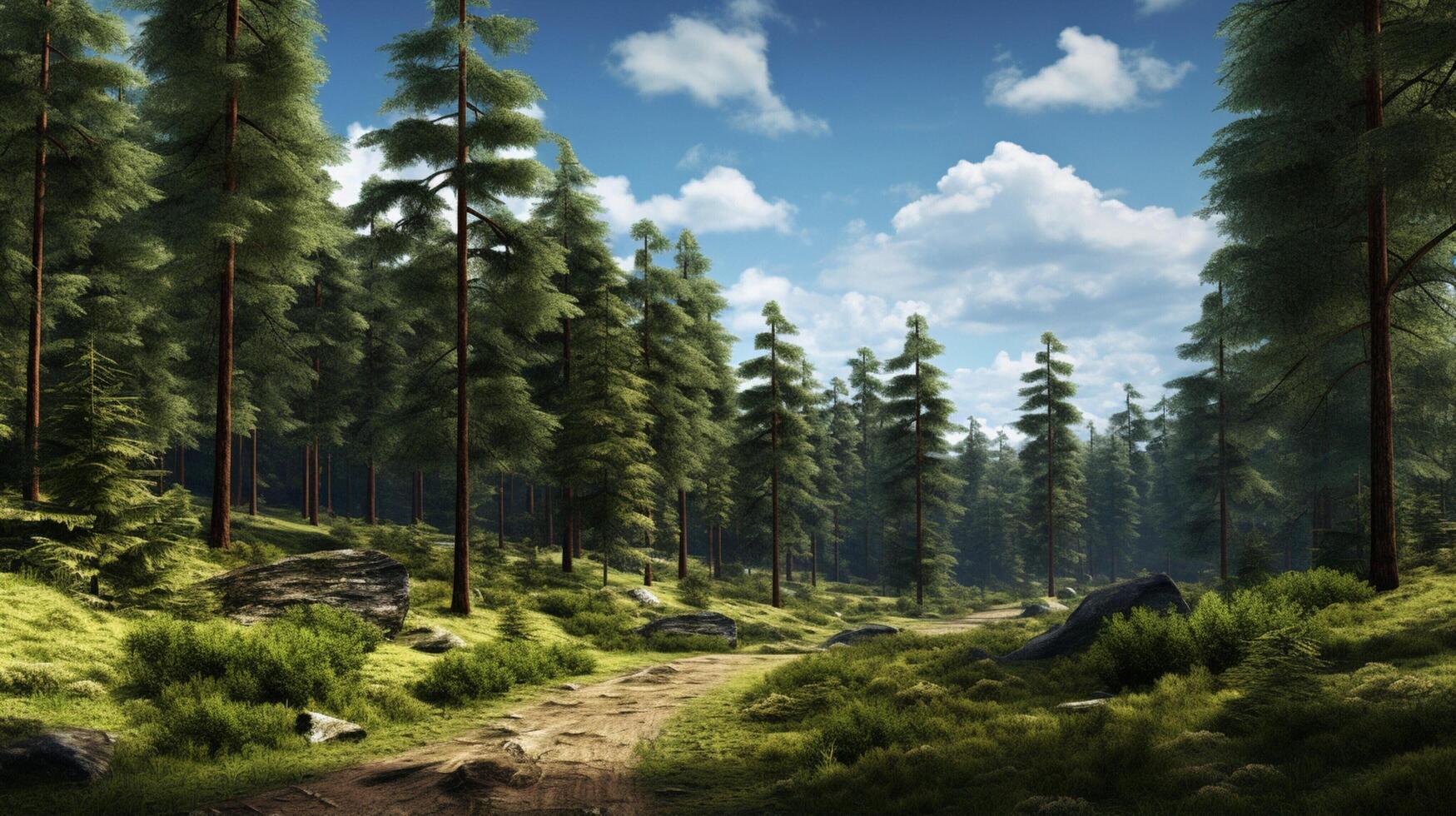 AI generated Pine Forest Background photo