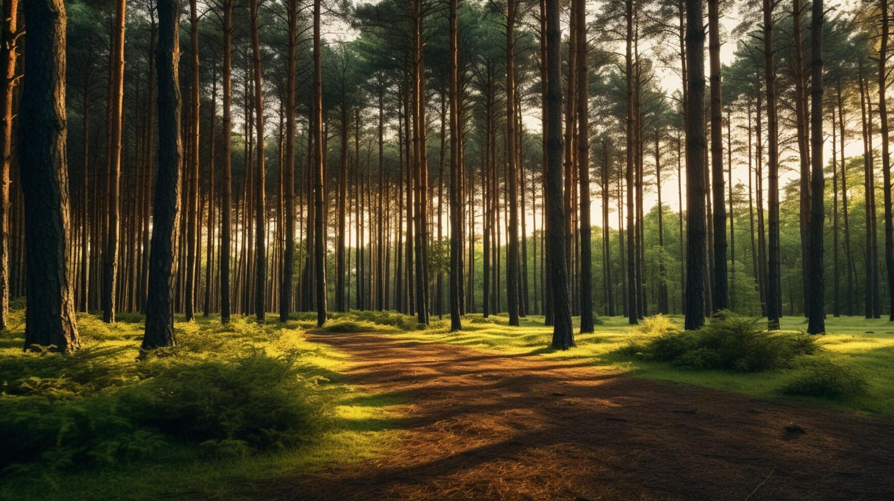 AI generated Pine Forest Nature Background photo