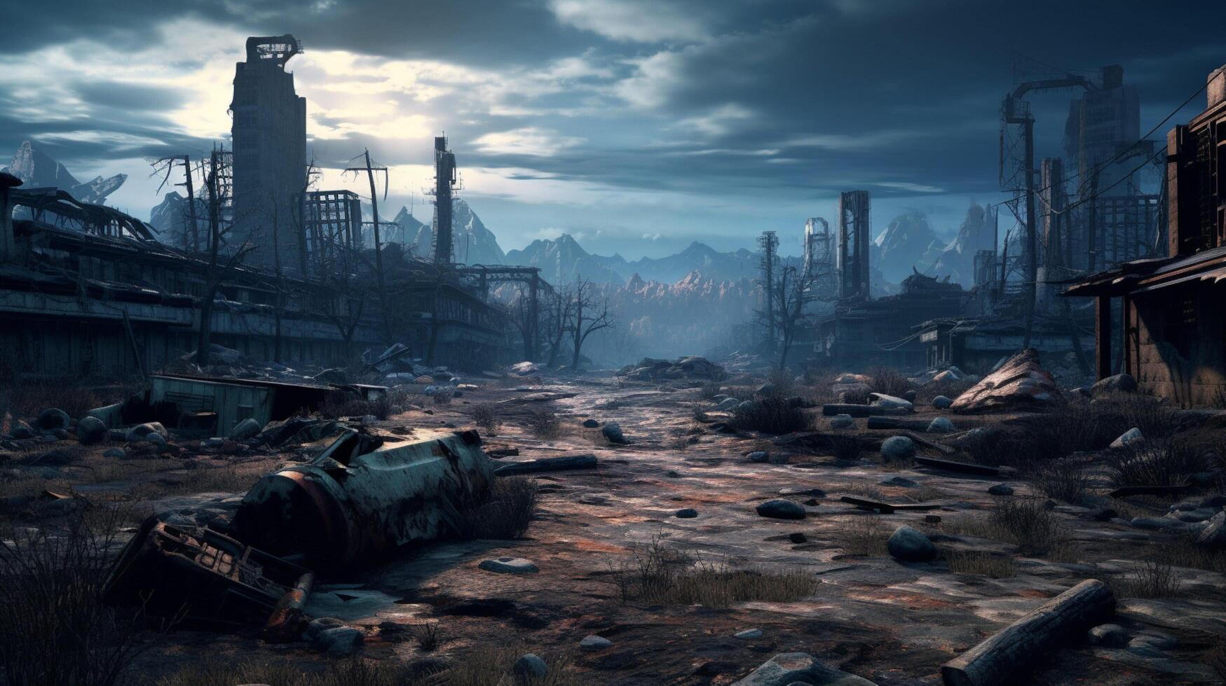 AI generated Post Apocalyptic Wasteland Gaming Background photo