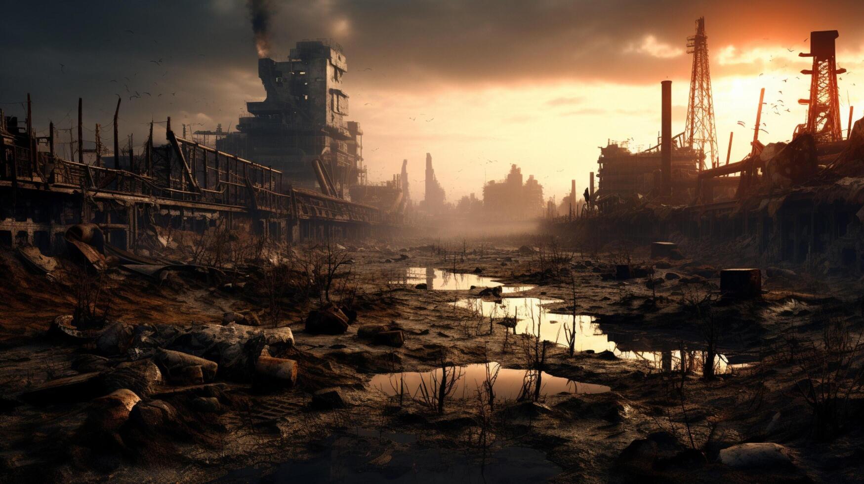 AI generated Post Apocalyptic Wastelands game background photo