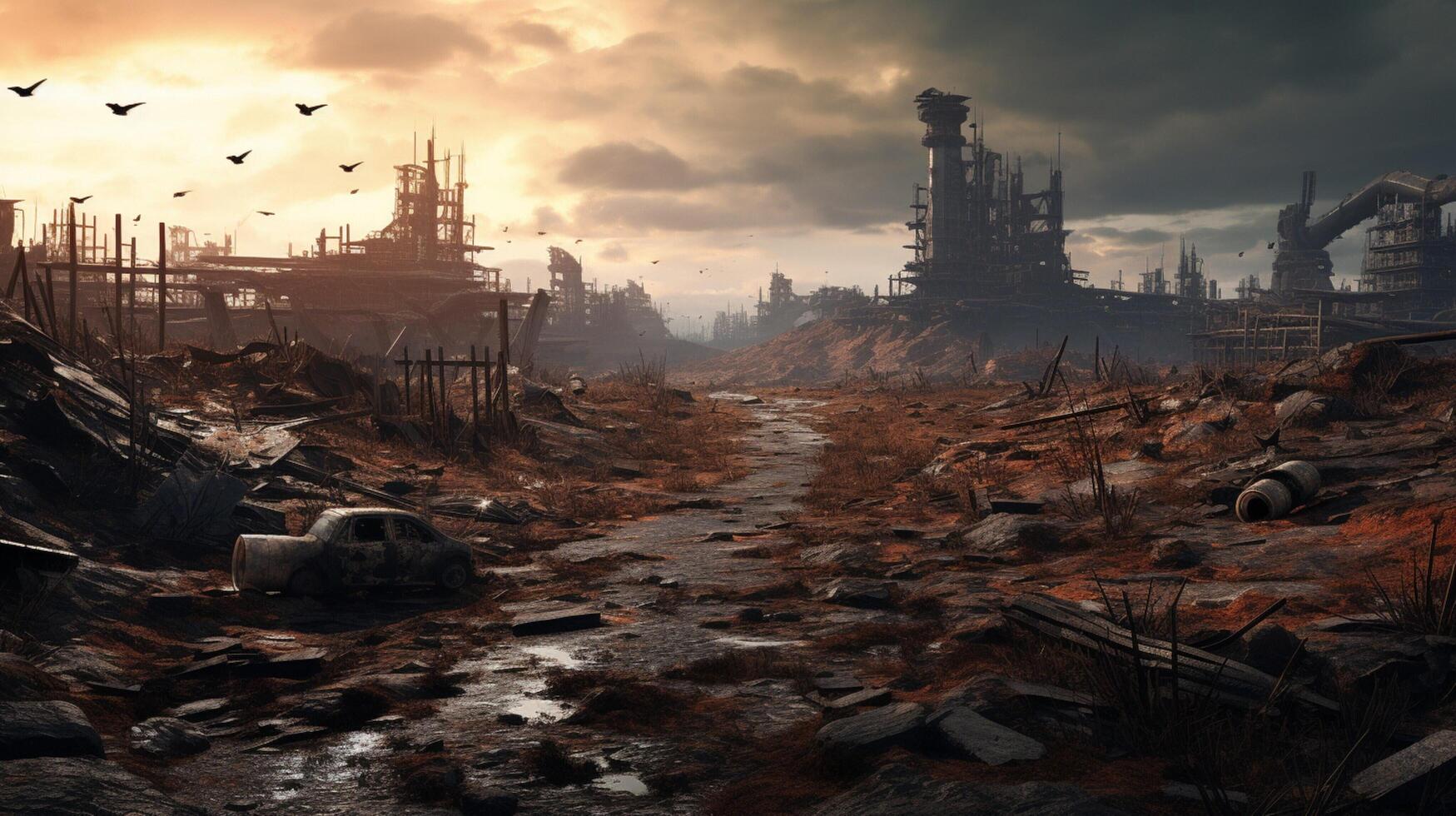 AI generated Post Apocalyptic Wastelands game background photo