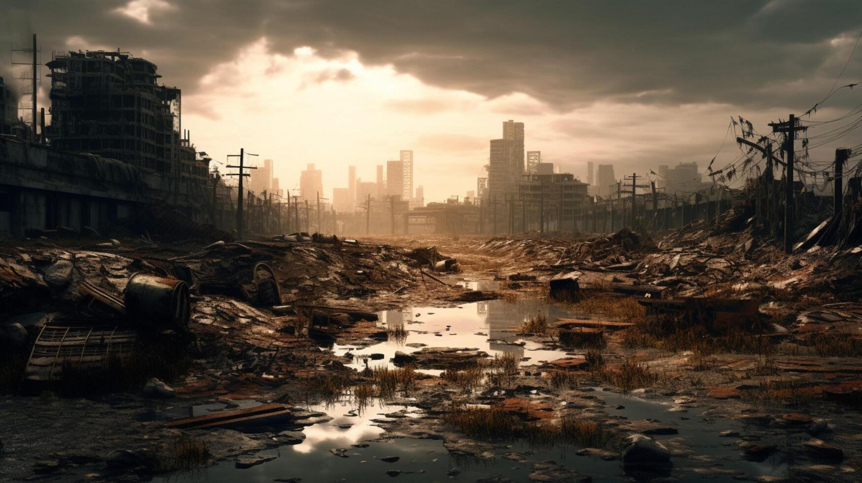 AI generated Post Apocalyptic Wastelands game background photo