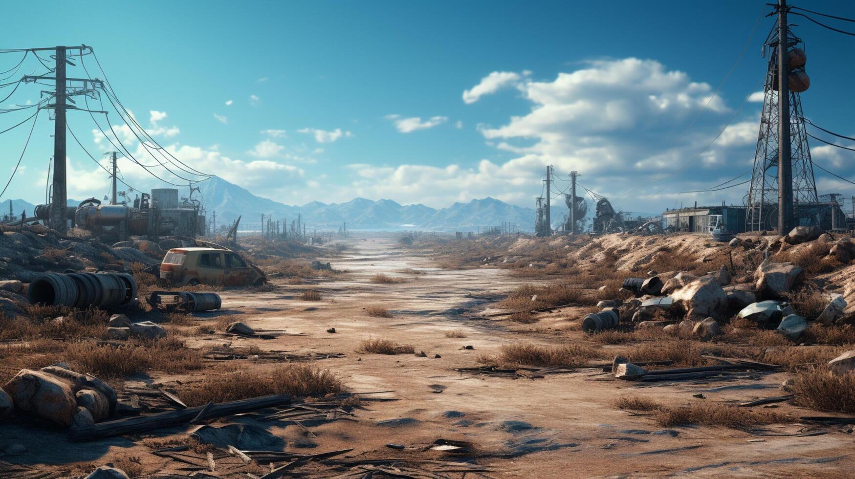 AI generated Post Apocalyptic Wastelands game background photo