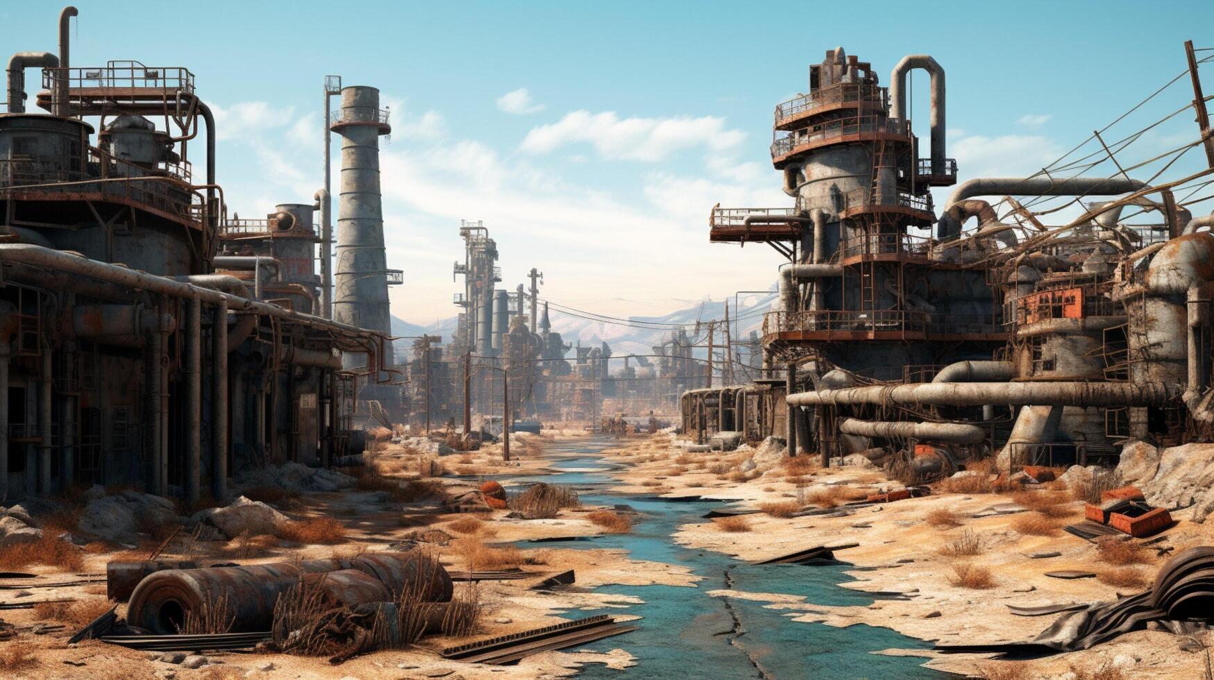 AI generated Post Apocalyptic Wastelands game background photo