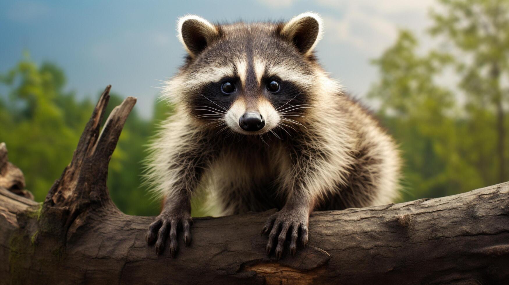 AI generated a raccoon is sitting on a tree branch photo