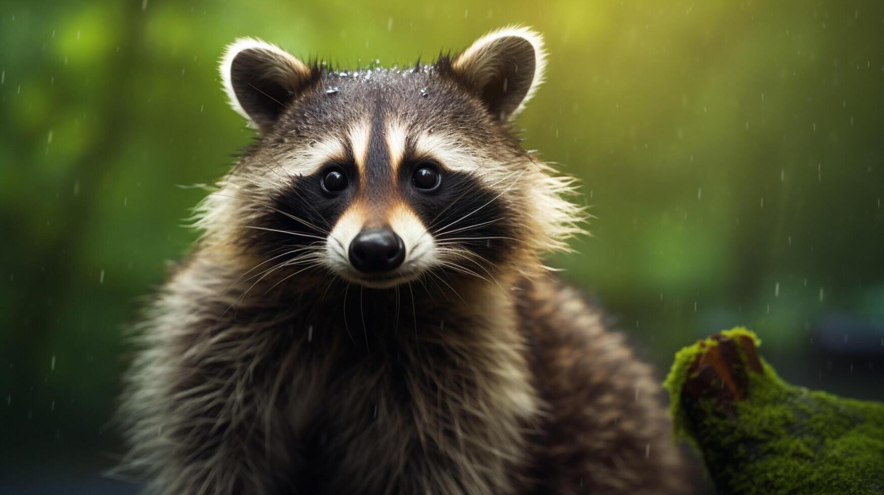 AI generated a raccoon is sitting on a tree branch photo