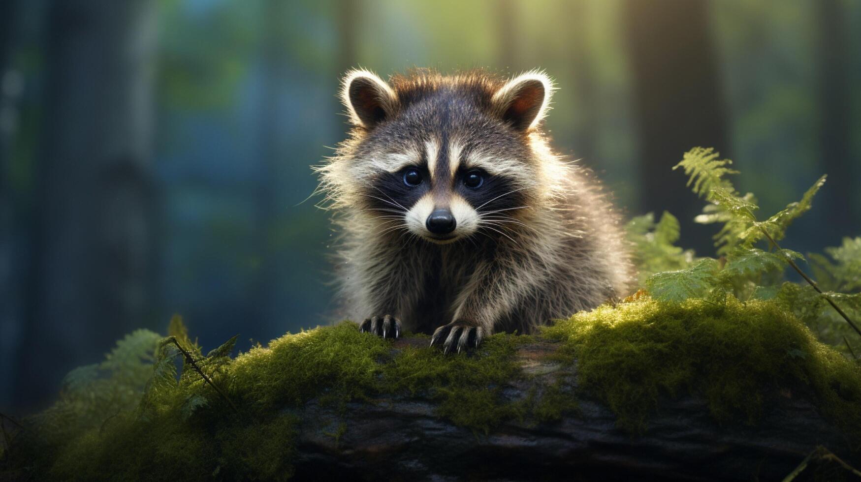 AI generated a raccoon is sitting on a tree branch photo