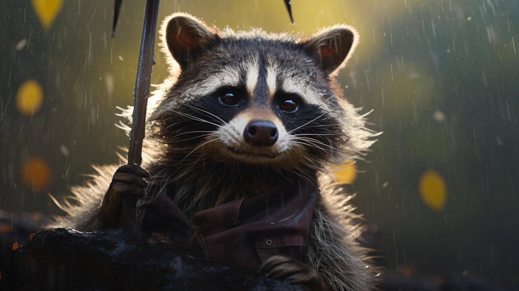 AI generated a raccoon is sitting on a tree branch photo