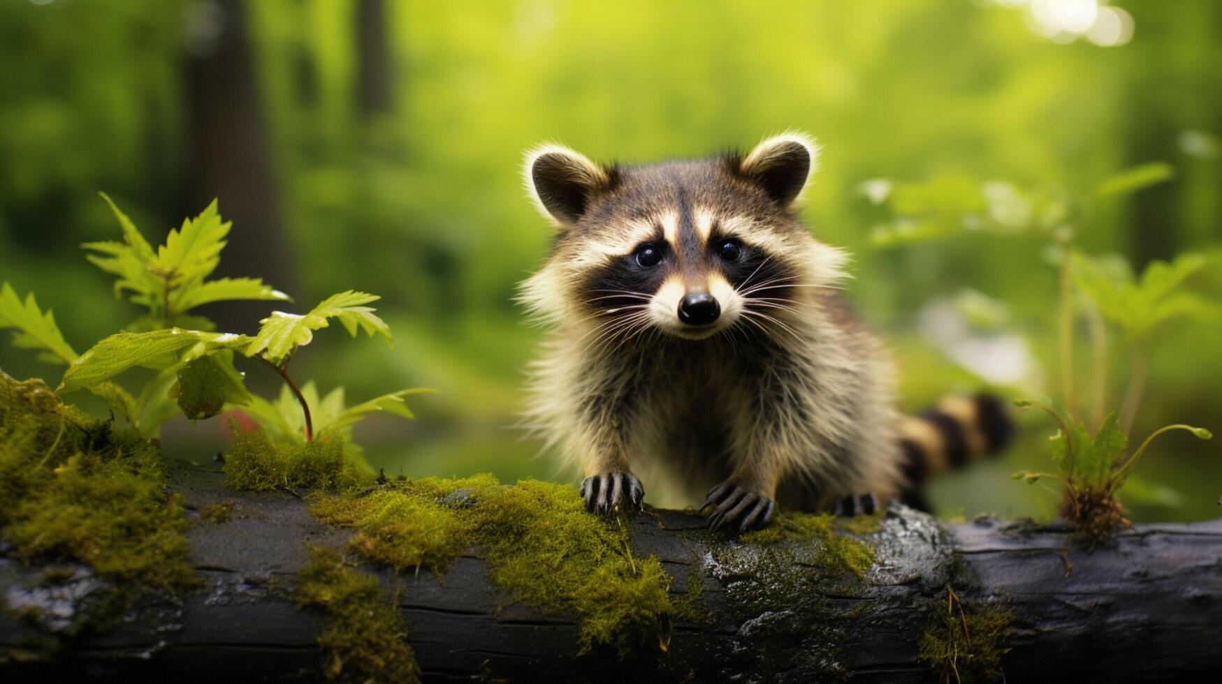 ai generado un mapache es sentado en un árbol rama foto