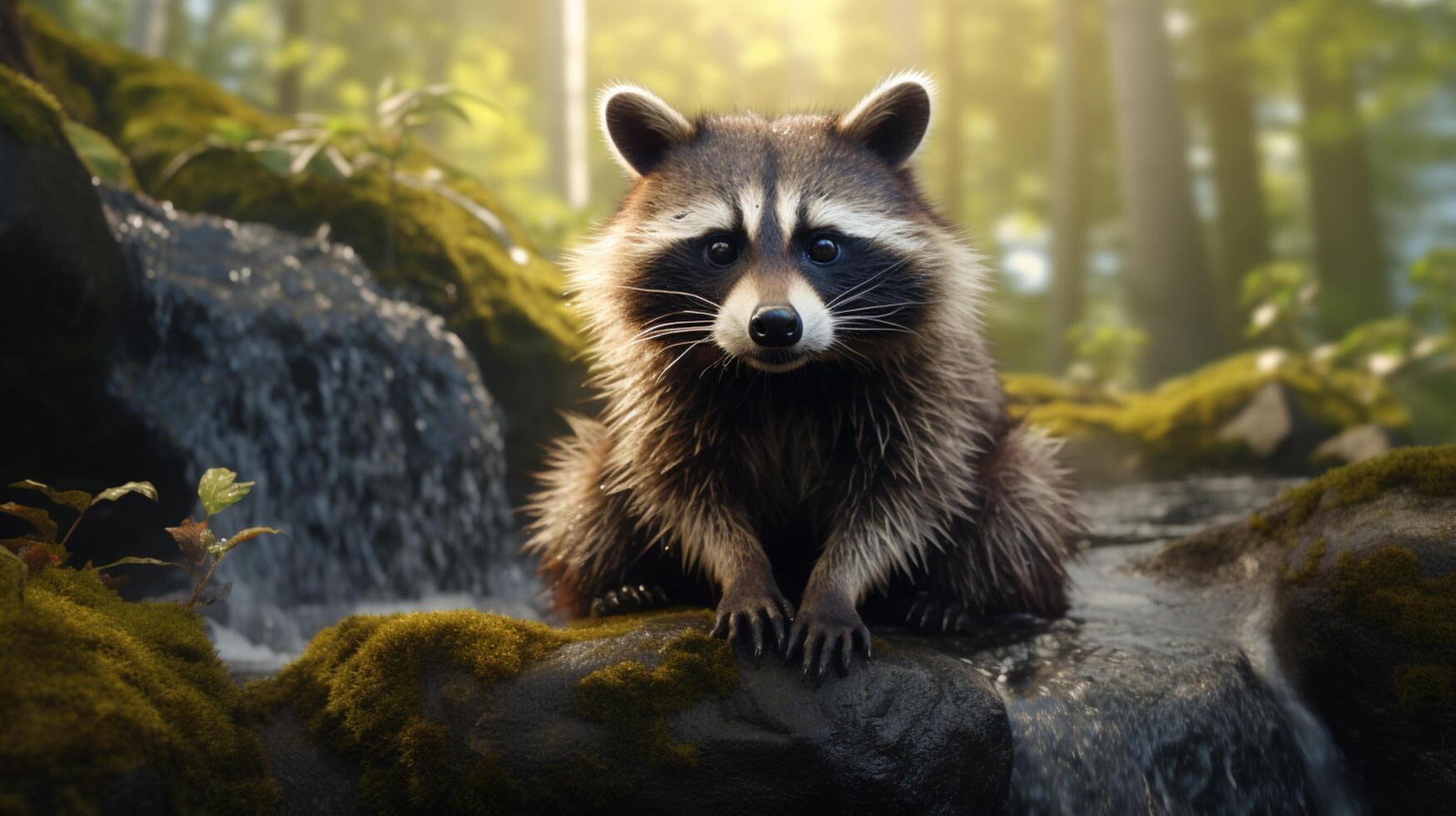 AI generated a raccoon is sitting on a tree branch photo