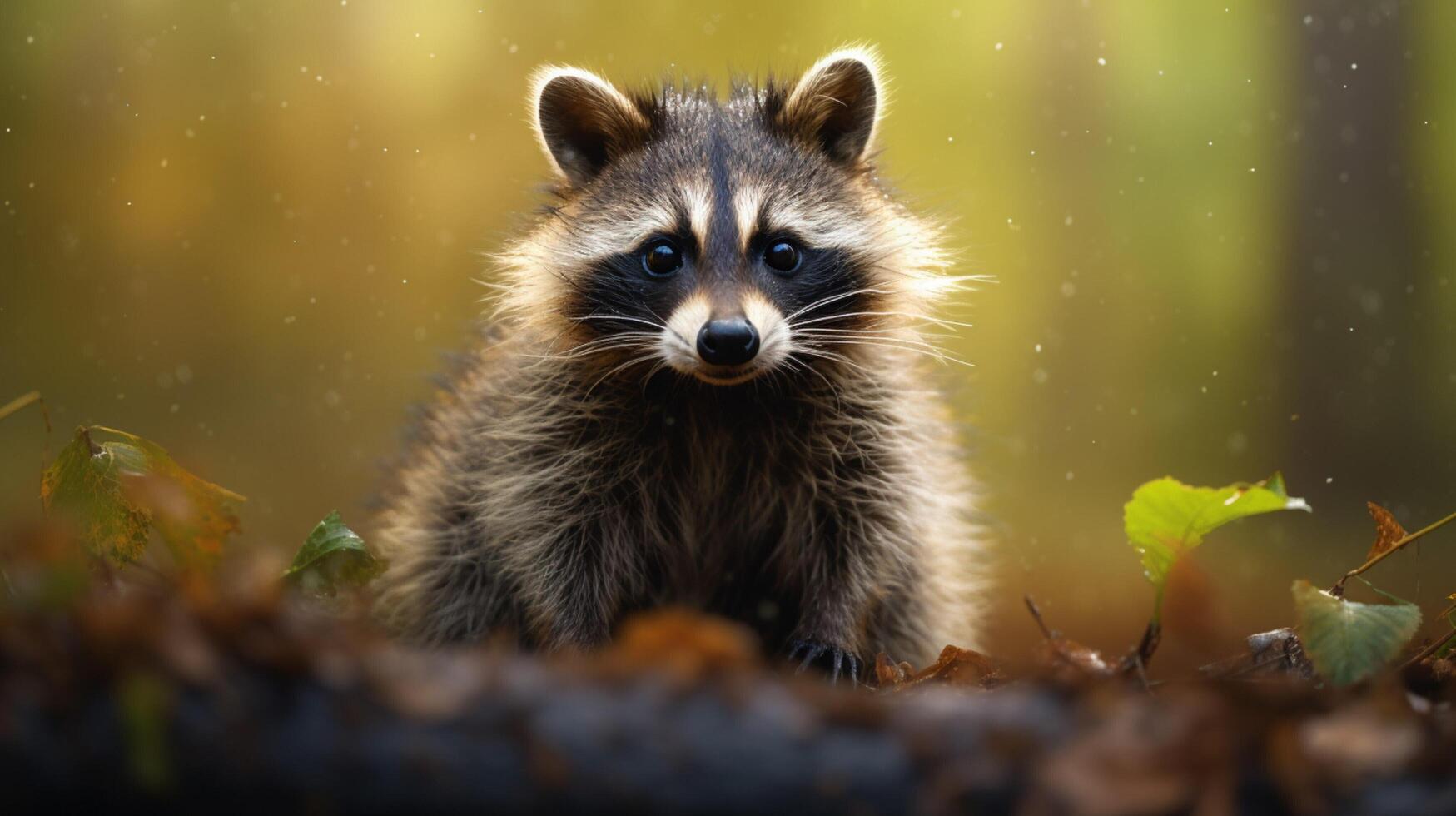 ai generado un mapache es sentado en un árbol rama foto