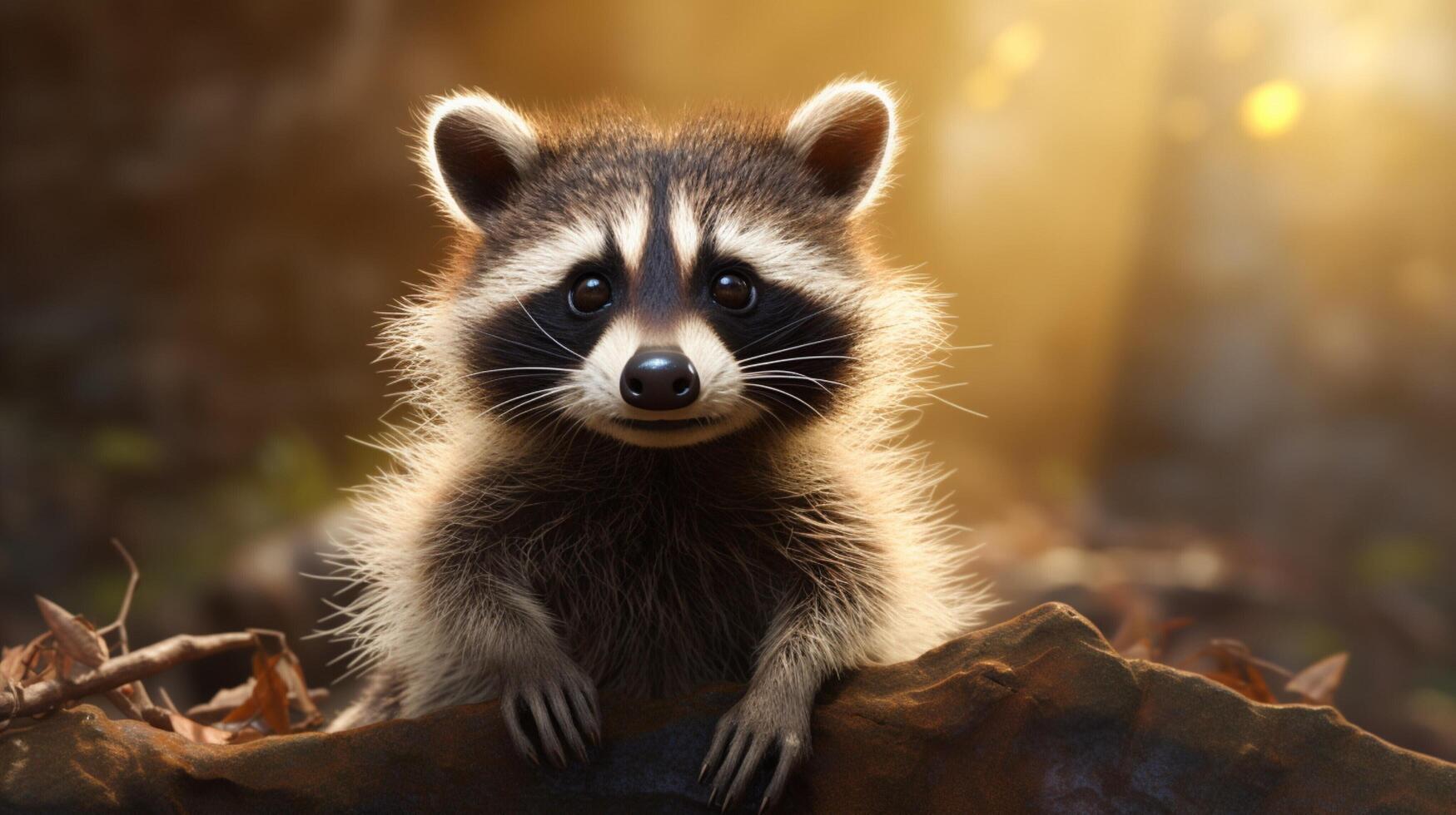 AI generated a raccoon is sitting on a tree branch photo