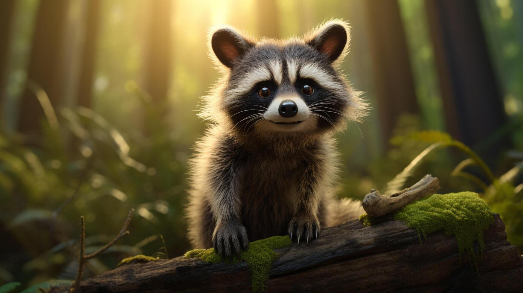AI generated a raccoon is sitting on a tree branch photo