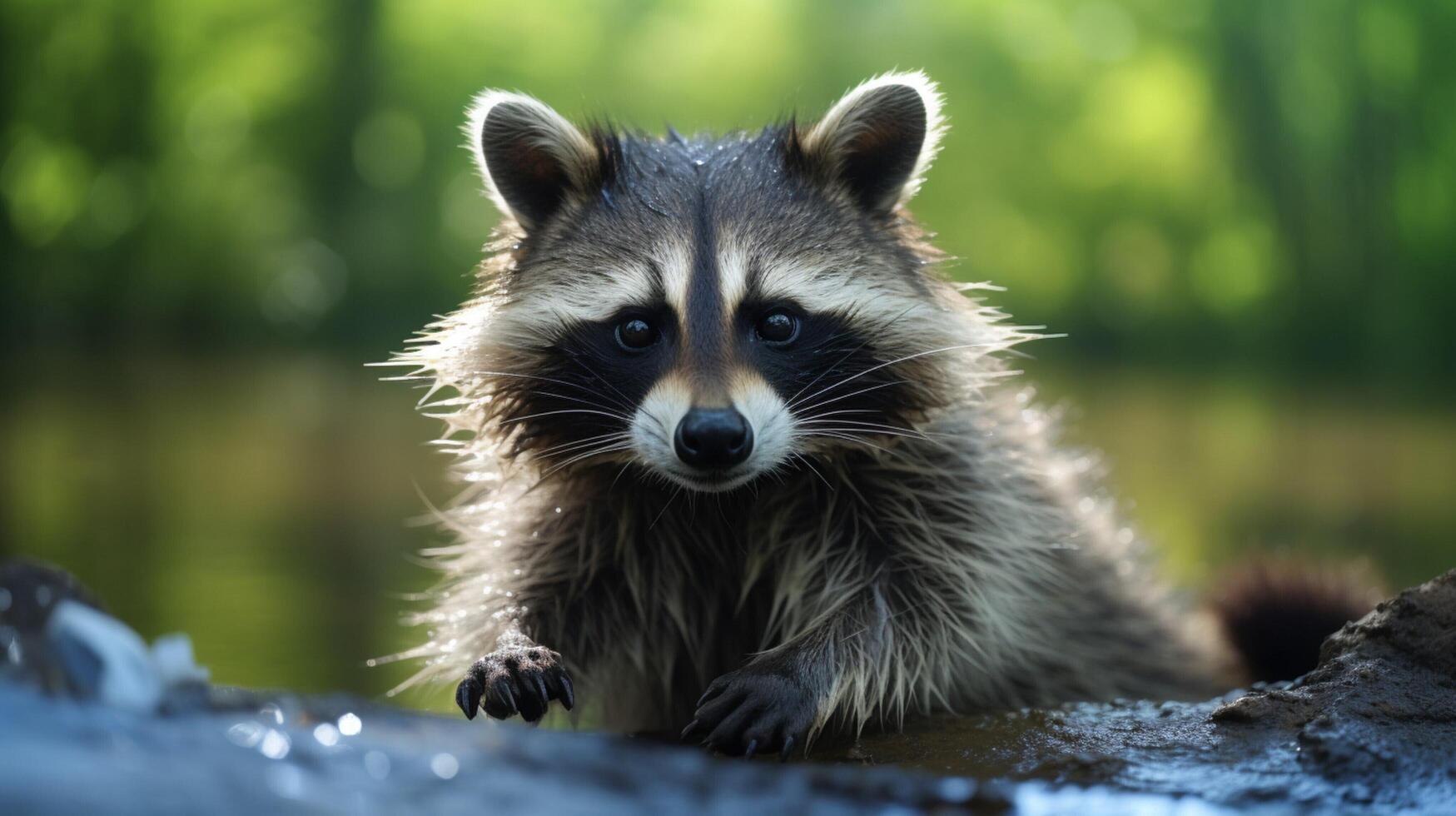 AI generated a raccoon is sitting on a tree branch photo