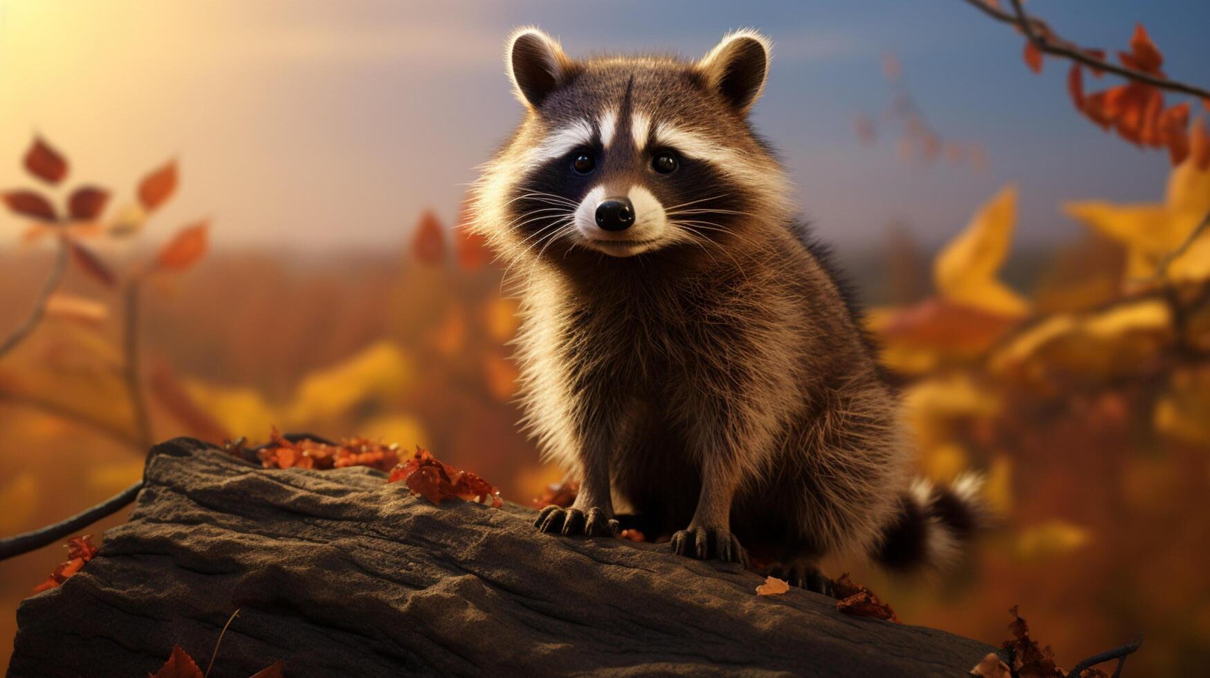 AI generated a raccoon is sitting on a tree branch photo