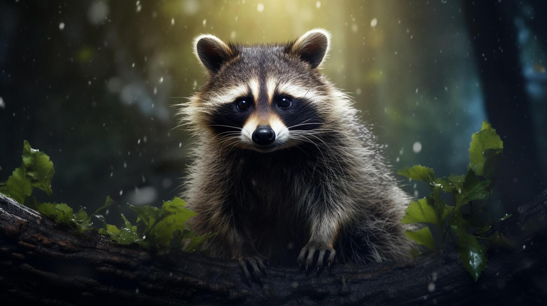 AI generated a raccoon is sitting on a tree branch photo