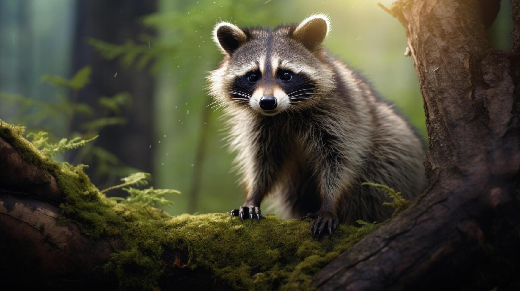 AI generated a raccoon is sitting on a tree branch photo