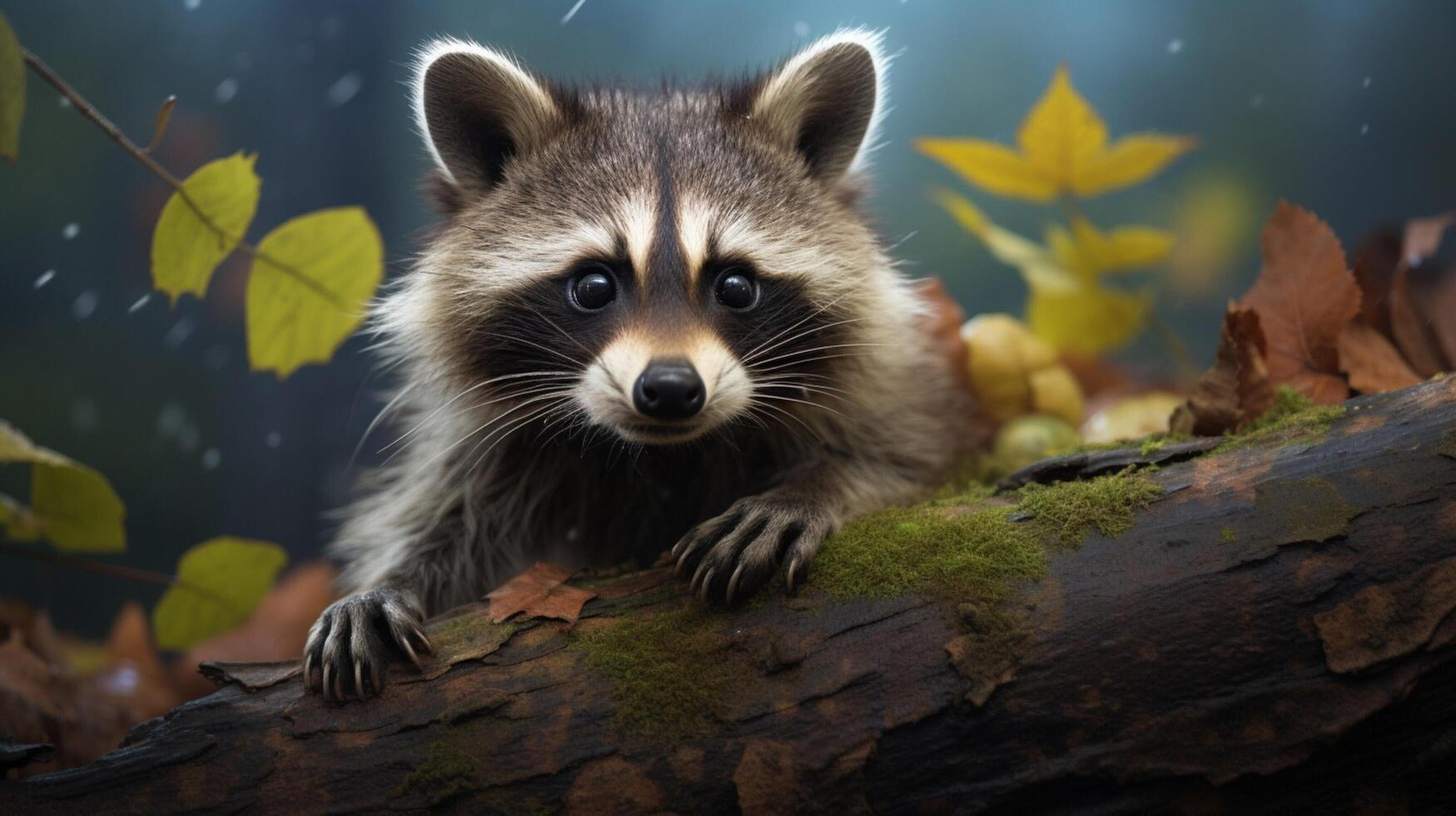 ai generado un mapache es sentado en un árbol rama foto