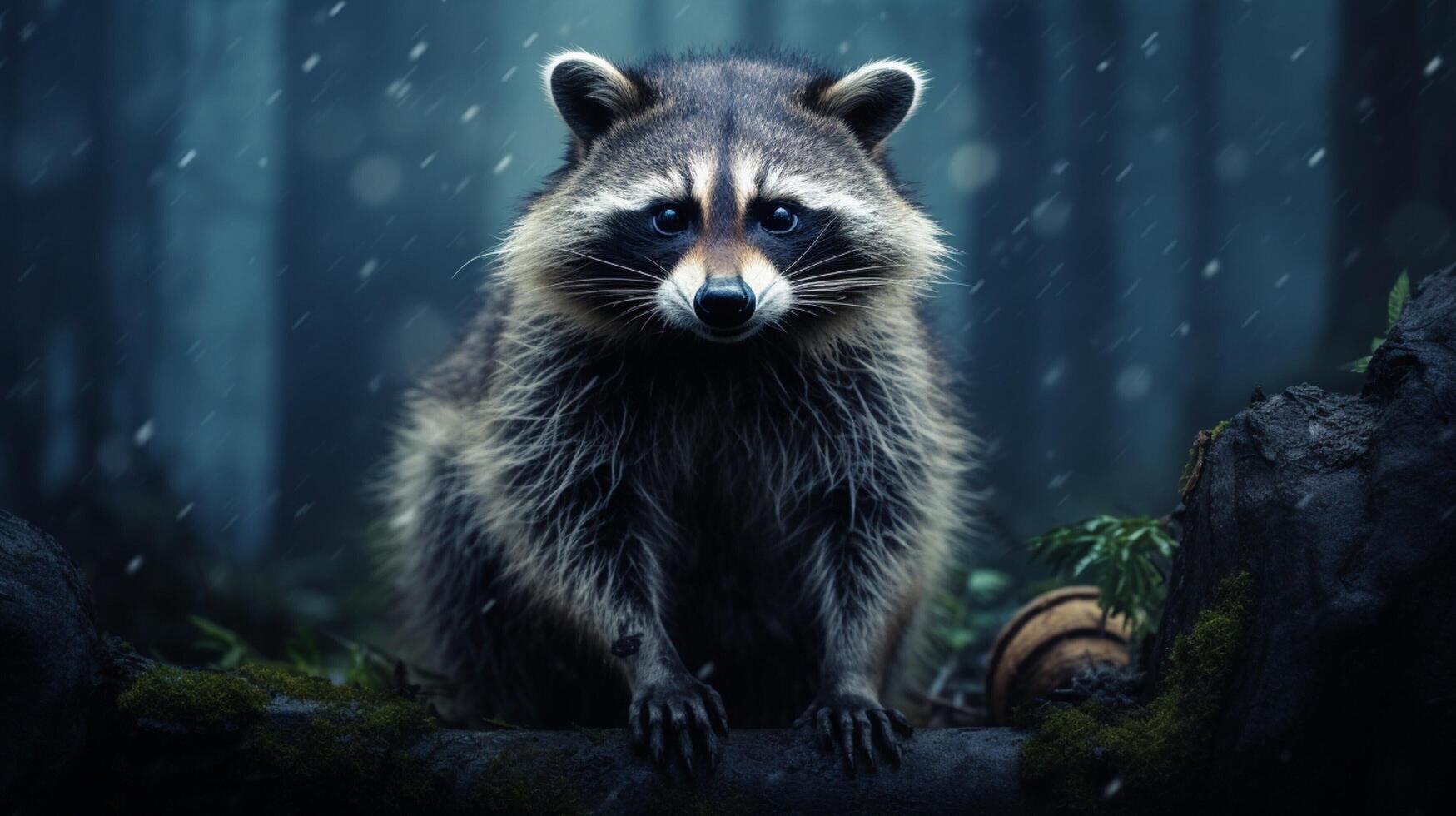 AI generated a raccoon is sitting on a tree branch photo