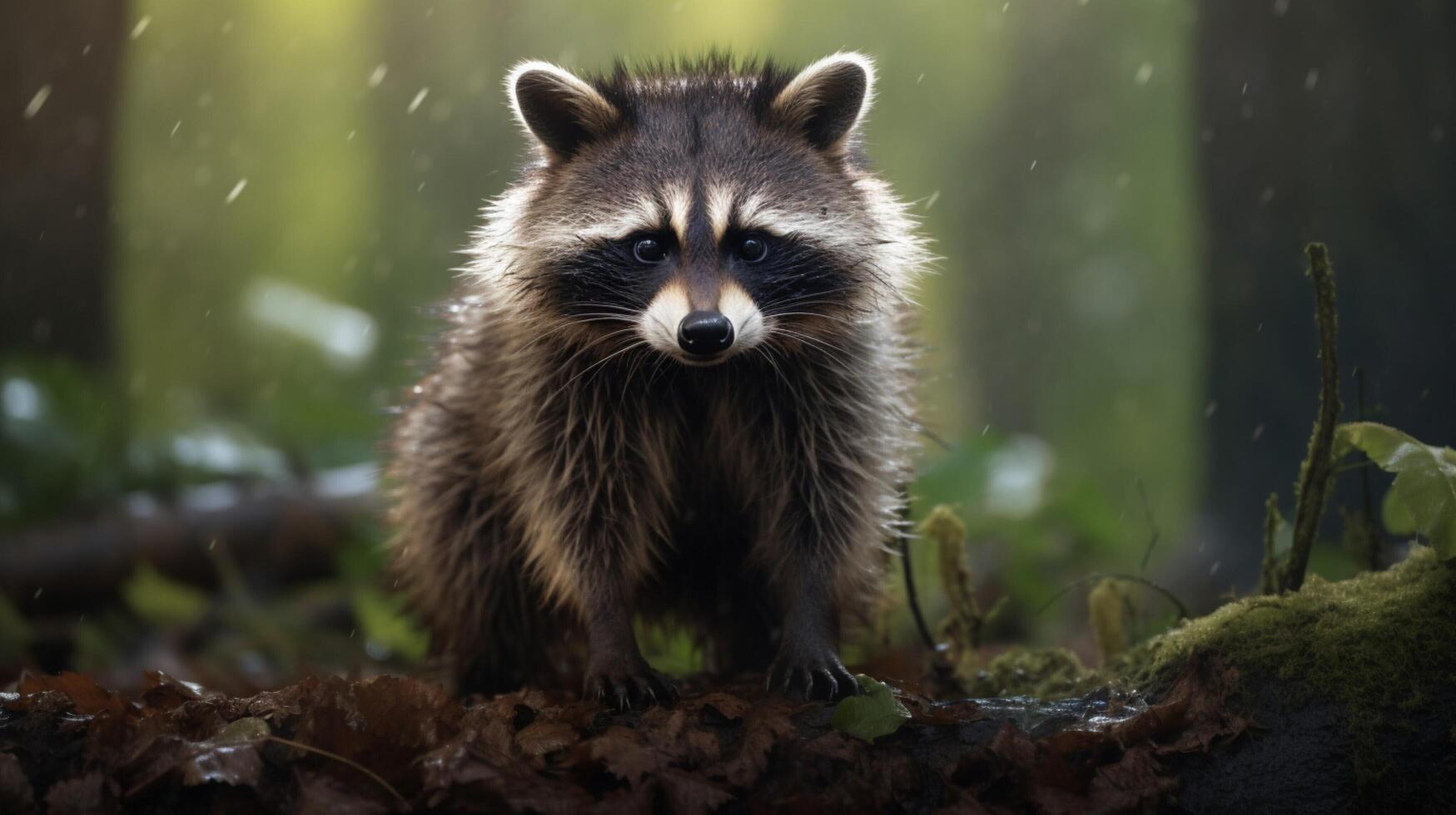 AI generated a raccoon is sitting on a tree branch photo