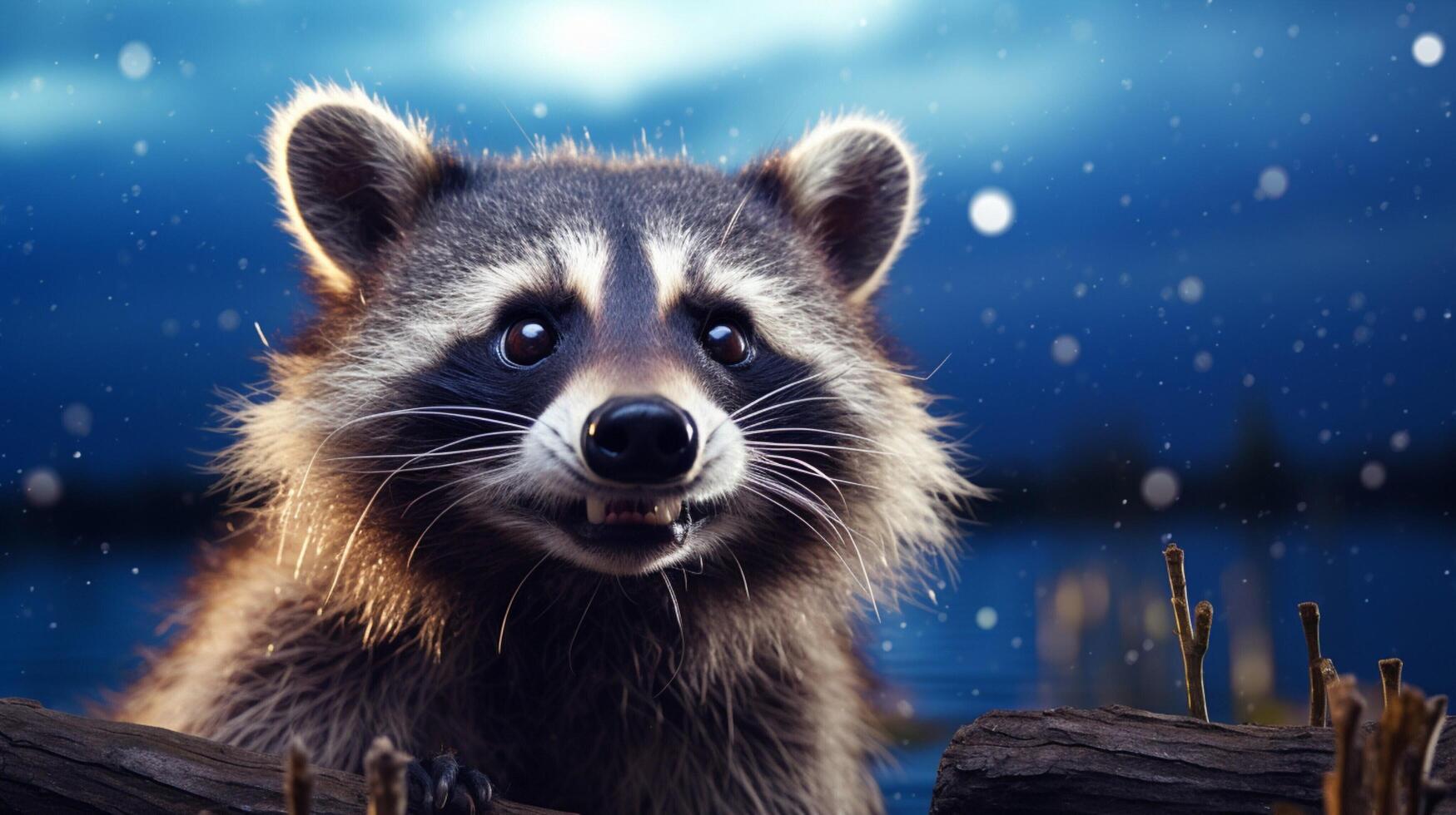 AI generated a raccoon sitting on a rock in the woods photo