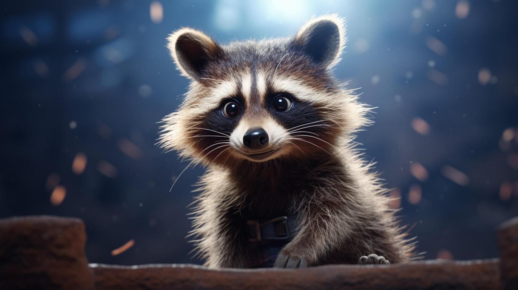AI generated a raccoon sitting on a rock in the woods photo