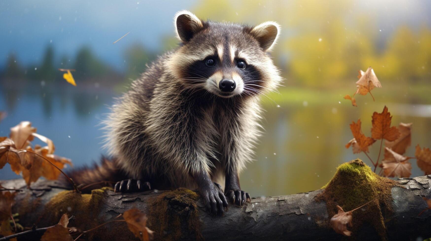 AI generated a raccoon sitting on a rock in the woods photo