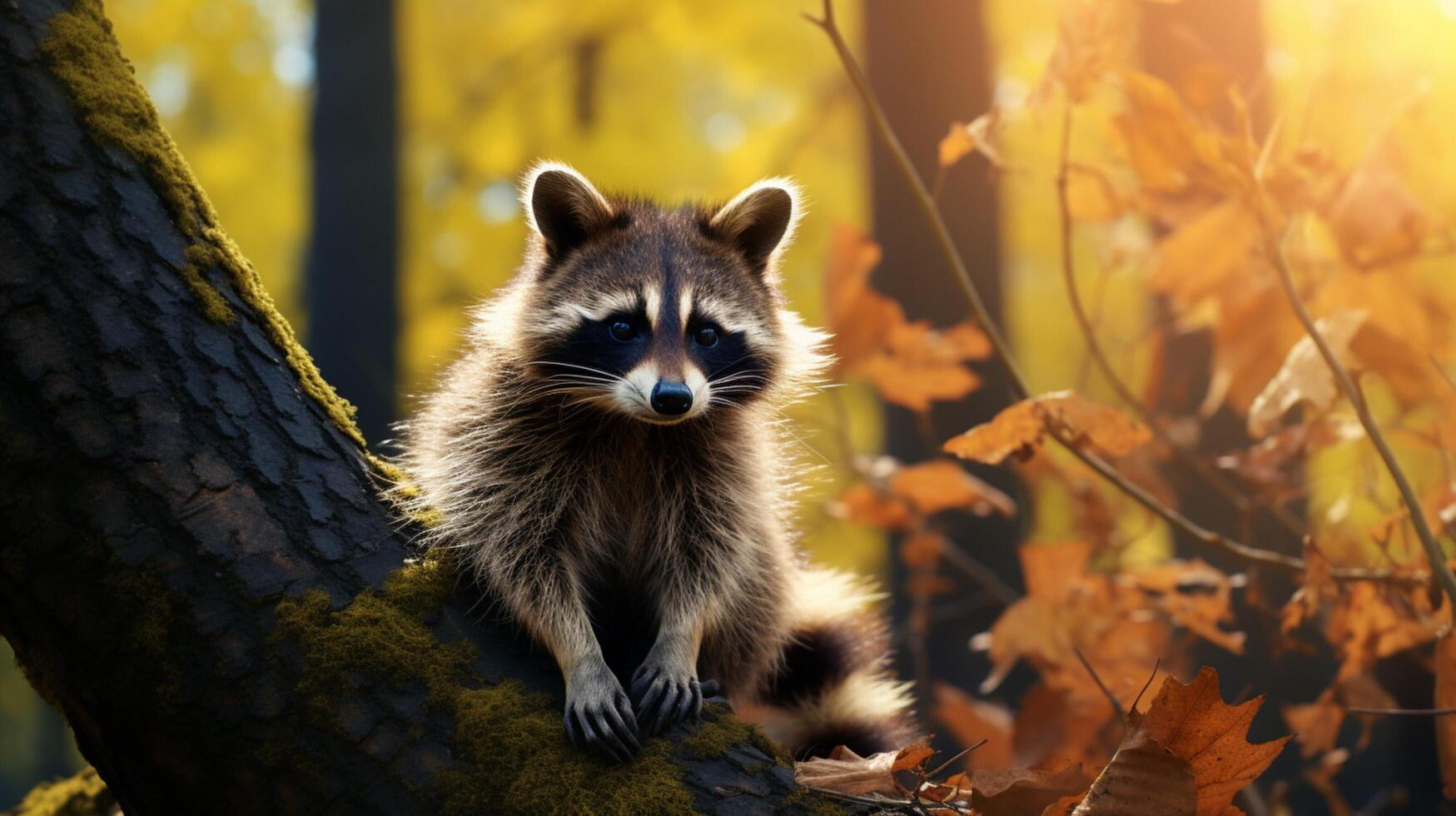 AI generated a raccoon sitting on a rock in the woods photo