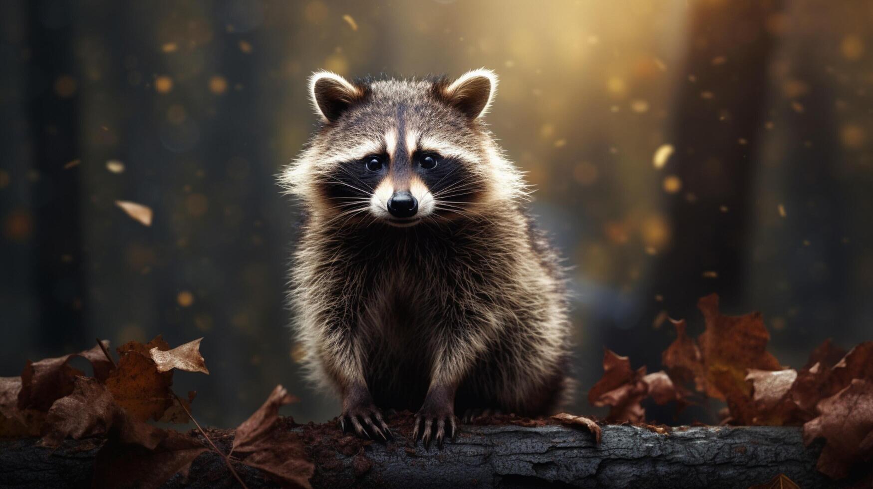 AI generated a raccoon sitting on a rock in the woods photo