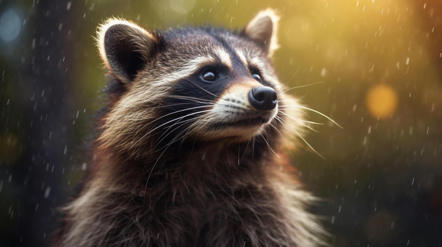 AI generated a raccoon sitting on a rock in the woods photo