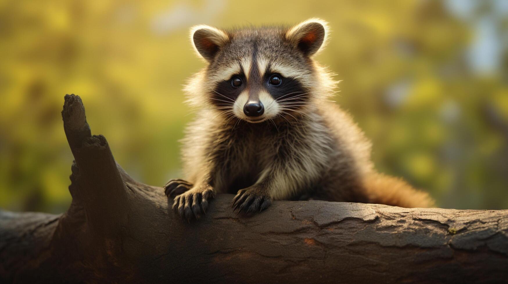 AI generated a raccoon sitting on a rock in the woods photo