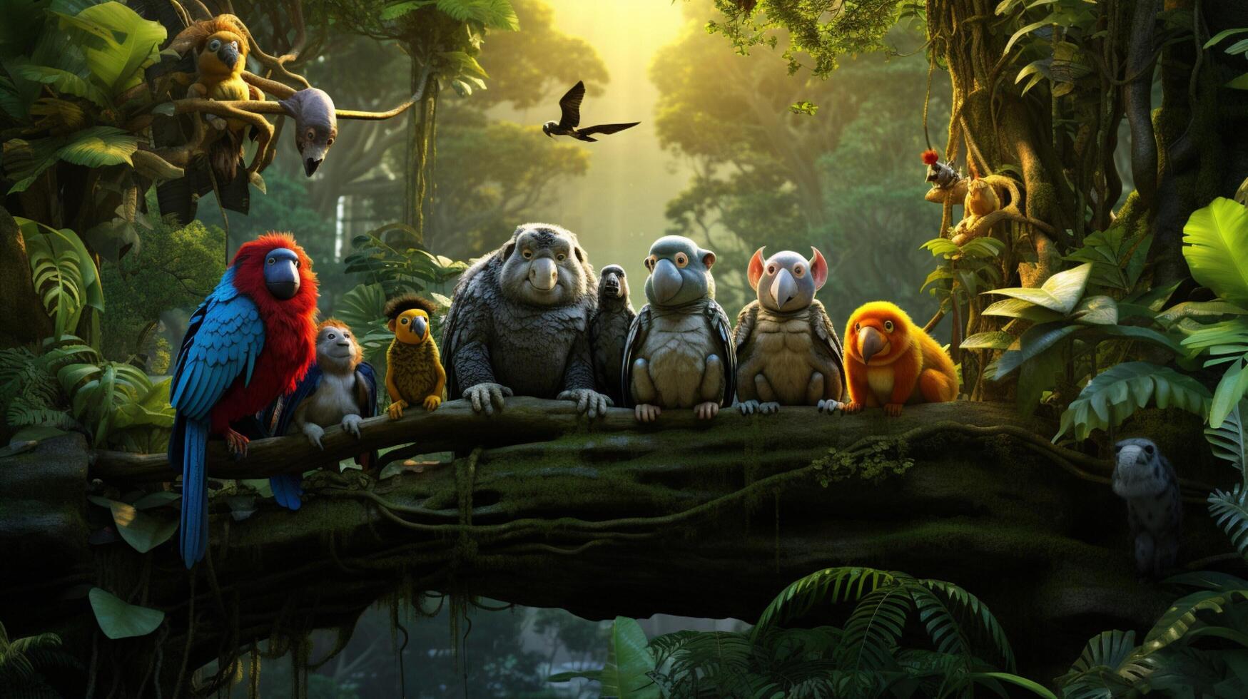 AI generated Rainforest Animal Friends Background photo